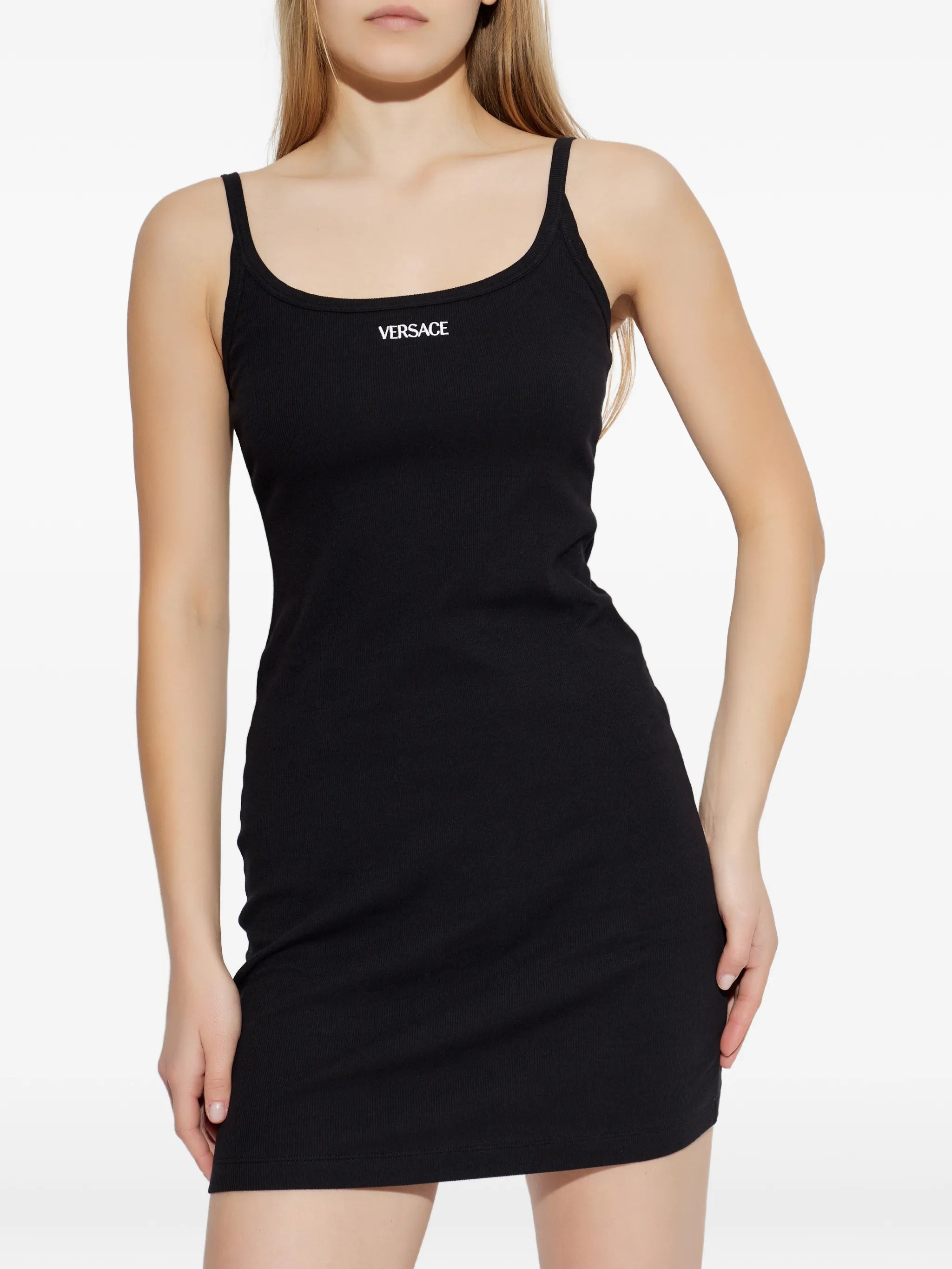 spaghetti-strap logo mini dress