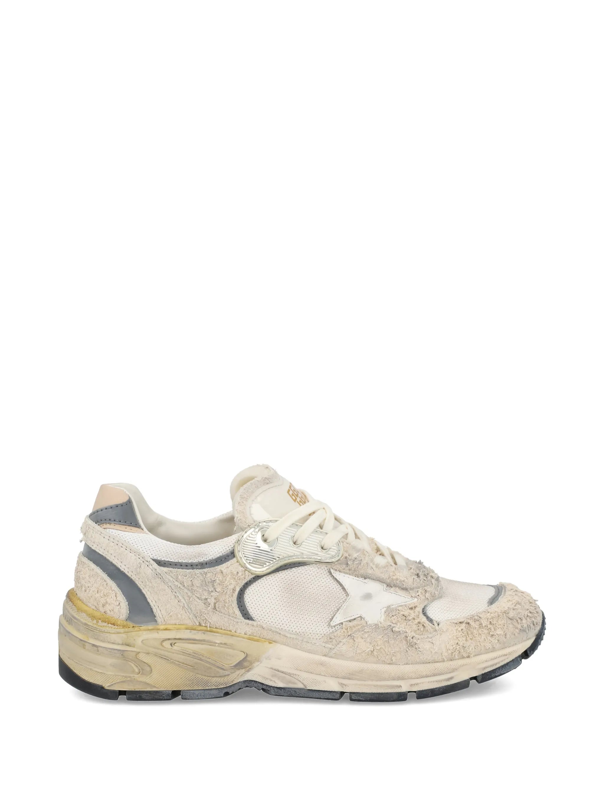 Dad-Star in suede and mesh with white leather star and beige leather heel tab sneakers
