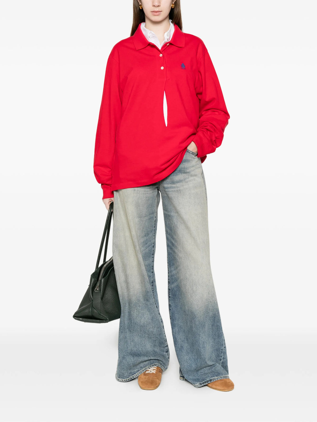 long-sleeved cotton piqué polo shirt