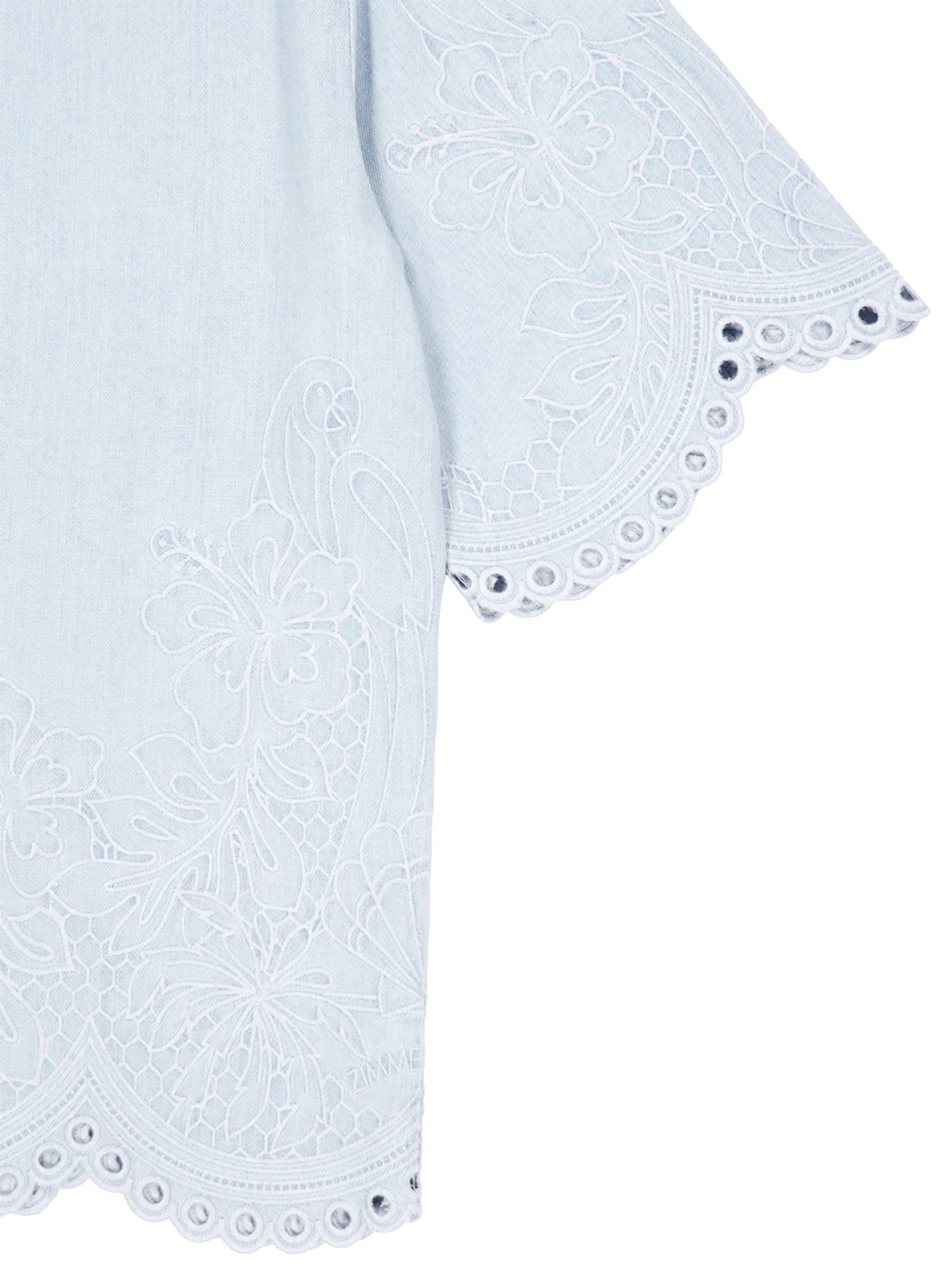Daylight floral-embroidered denim shirt