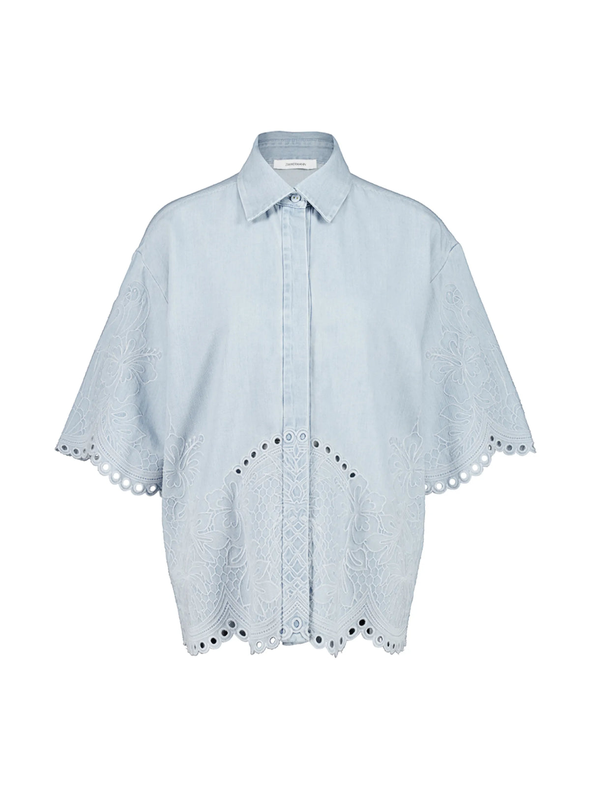 Daylight floral-embroidered denim shirt