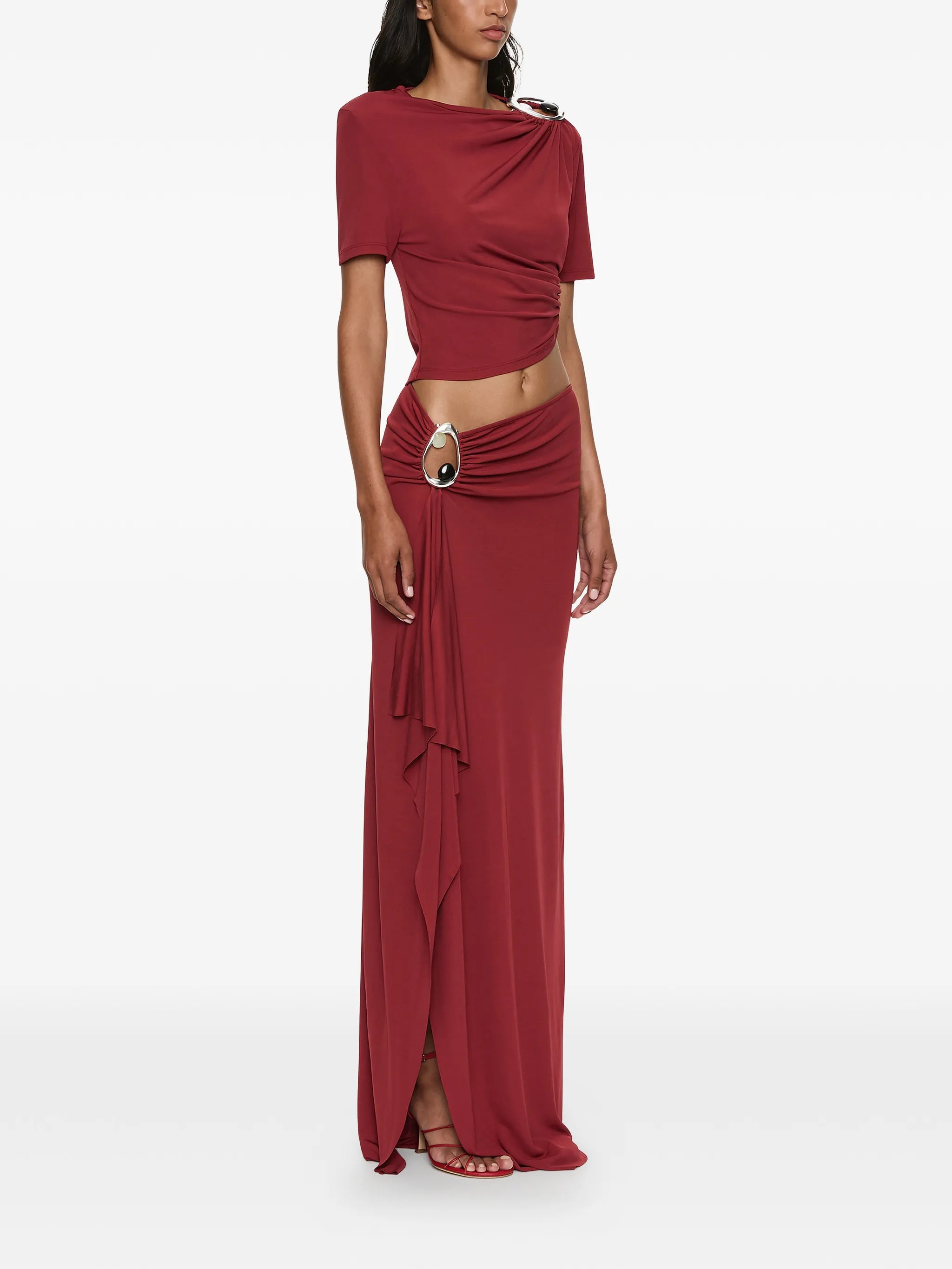 Orica crystal-embellished ruched jersey T-shirt