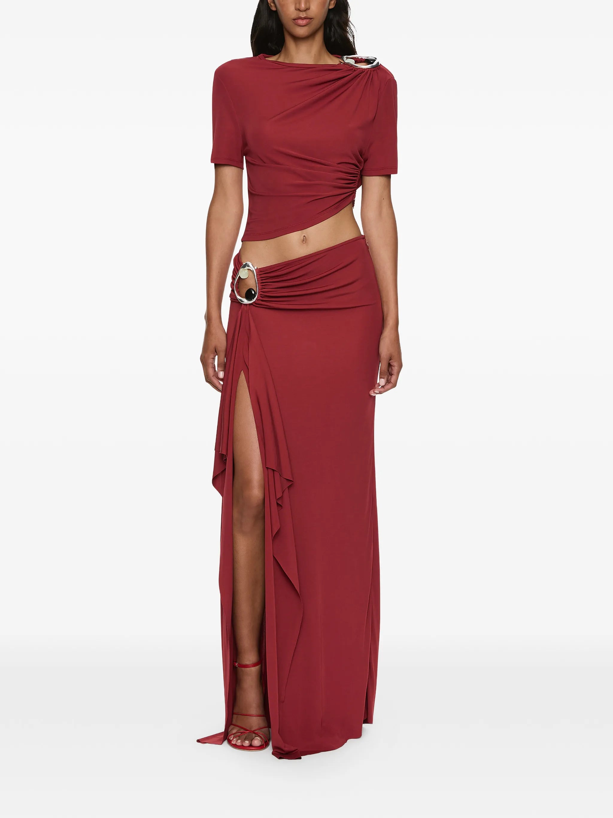 Orica crystal-embellished ruched jersey T-shirt