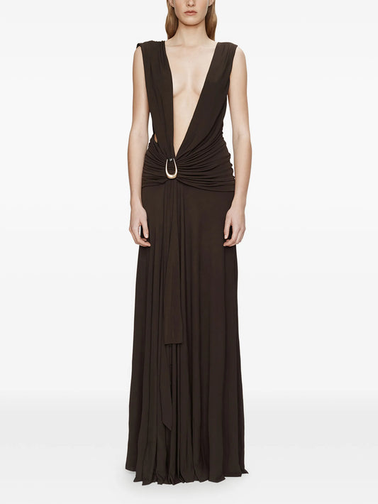 stone pin drape maxi dress