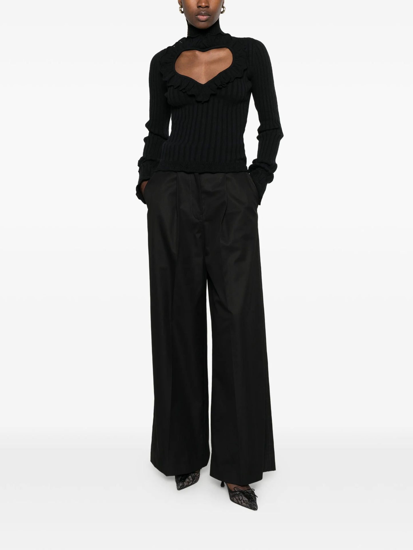 high-waist belt-loops trousers