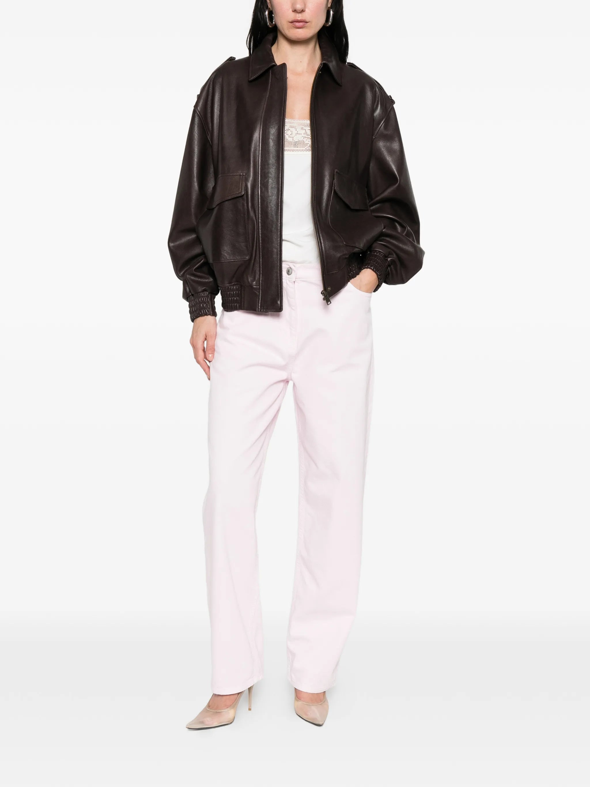 button denim trousers