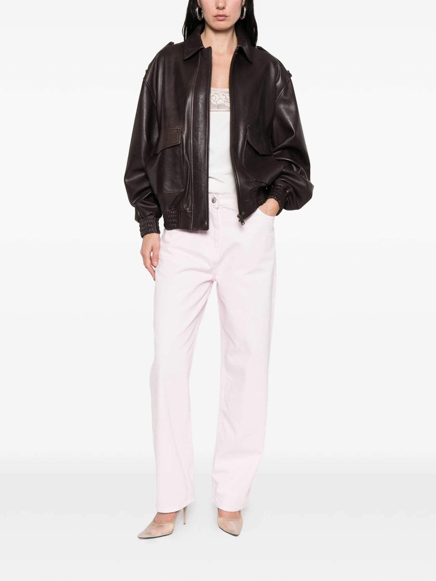 button denim trousers