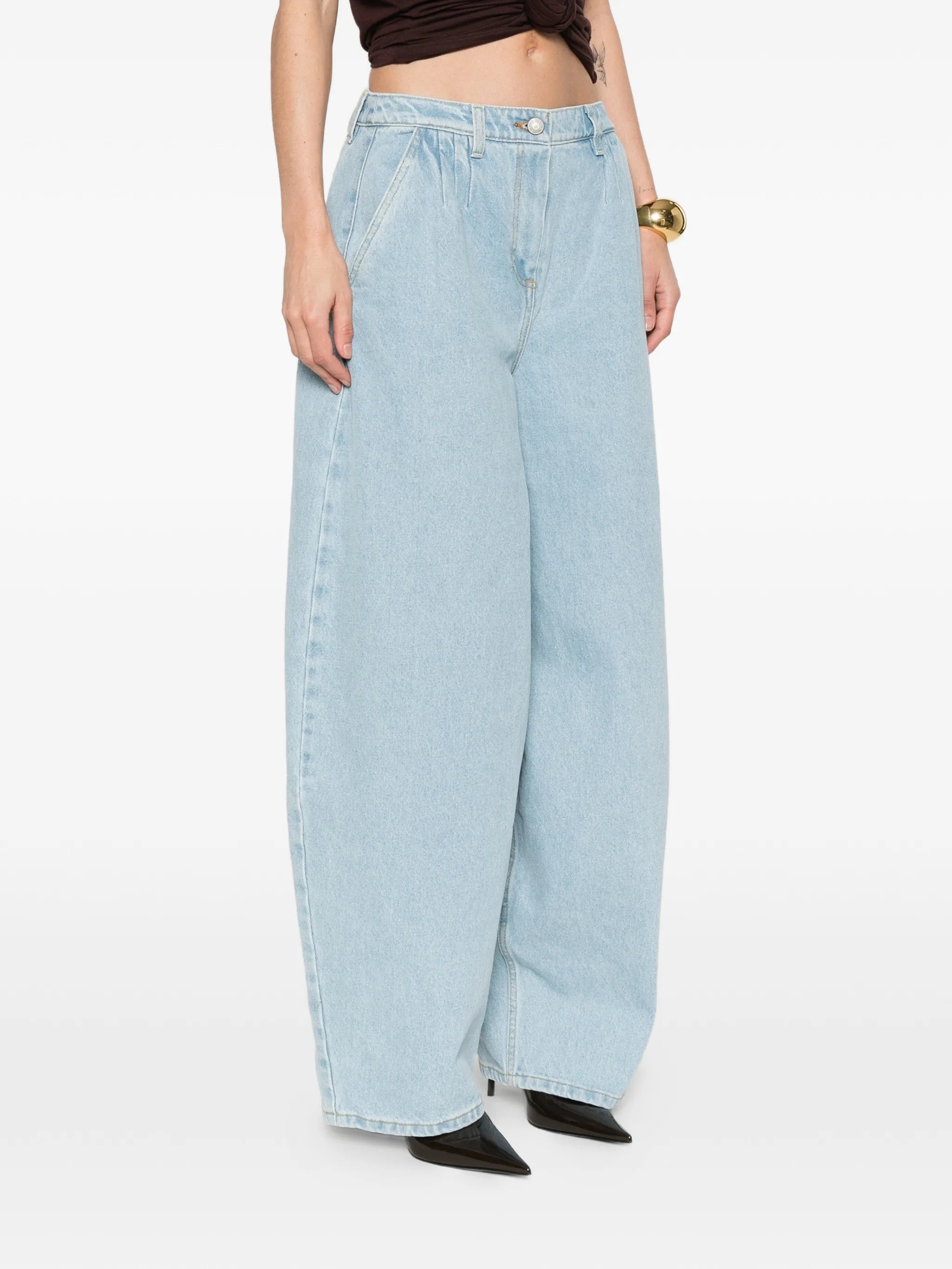 pleated widw-leg jeans