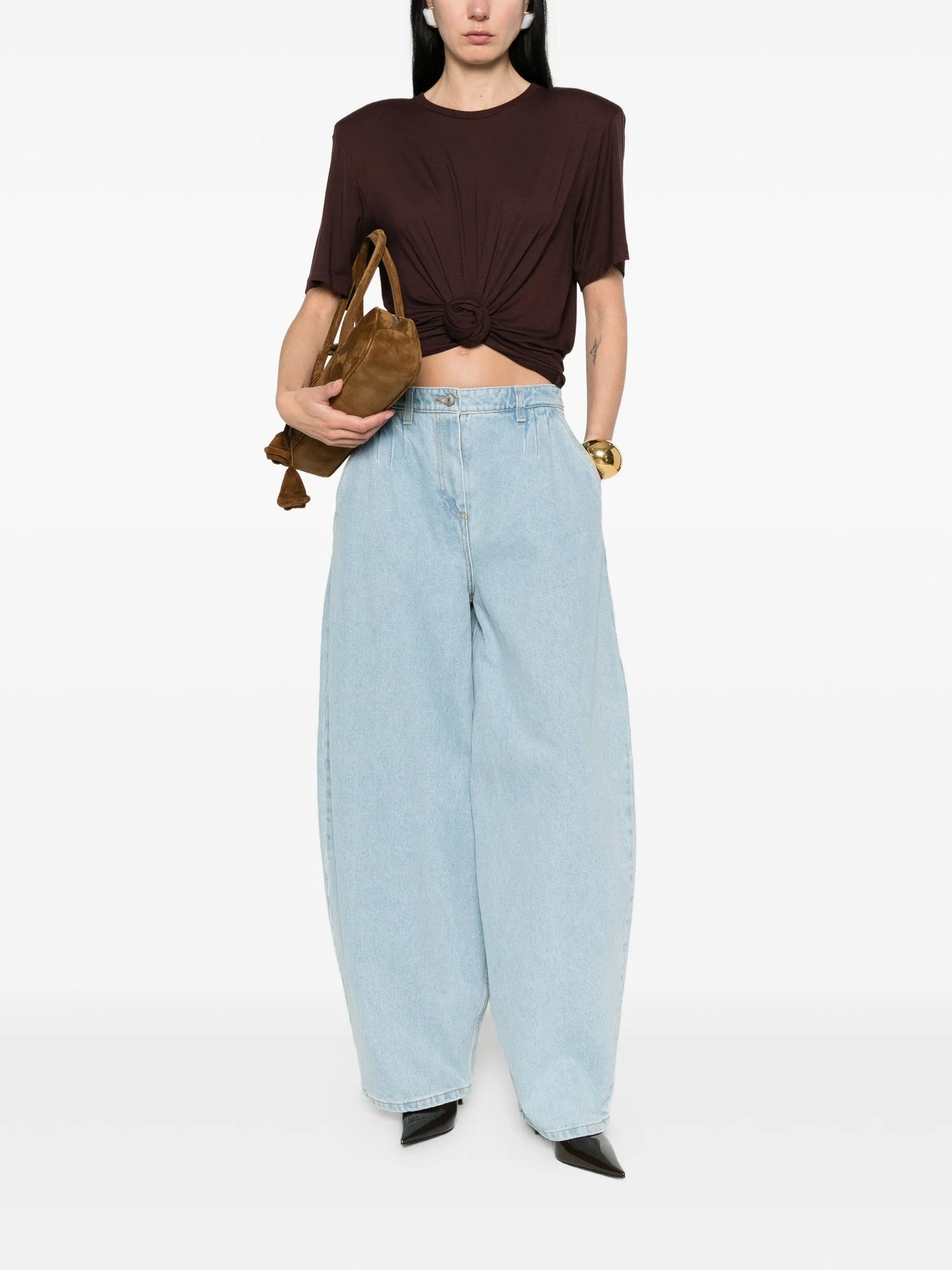 pleated widw-leg jeans