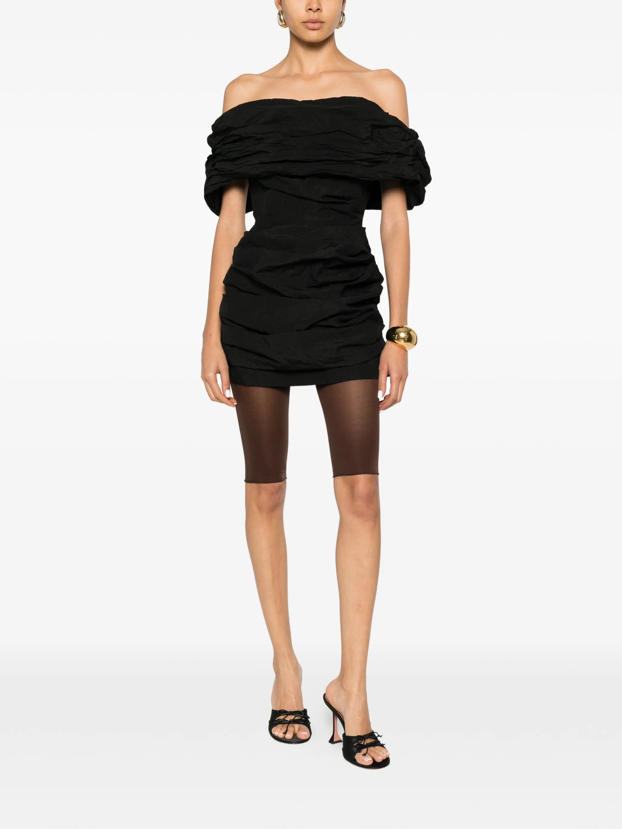 ruched off-the-shoulder mini dress