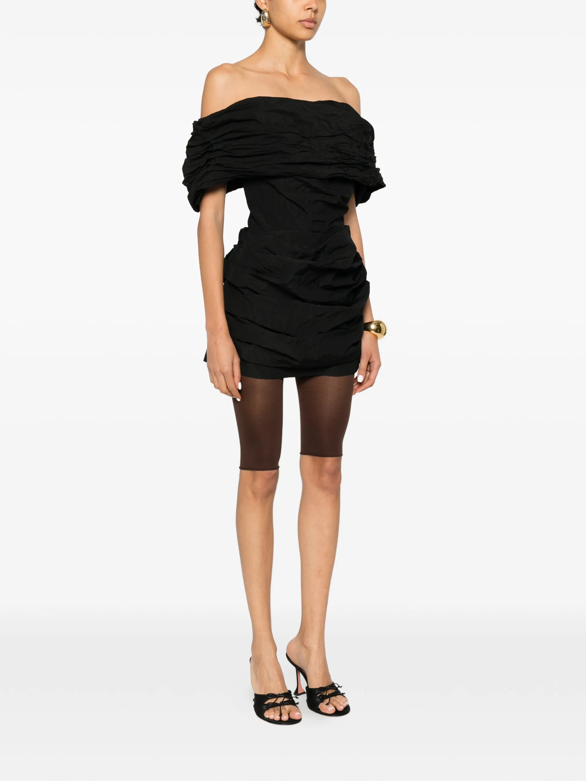 ruched off-the-shoulder mini dress