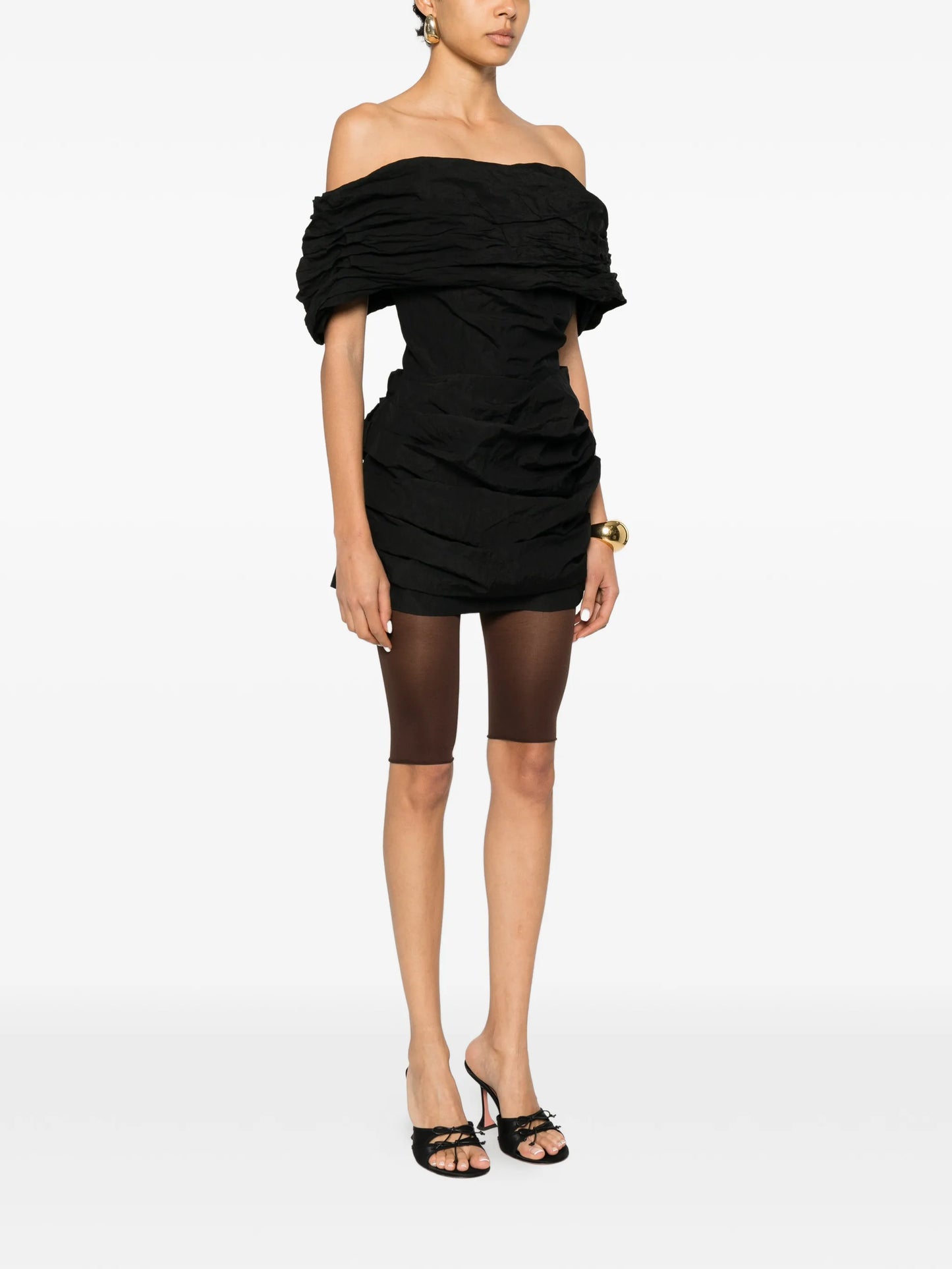 ruched off-the-shoulder mini dress