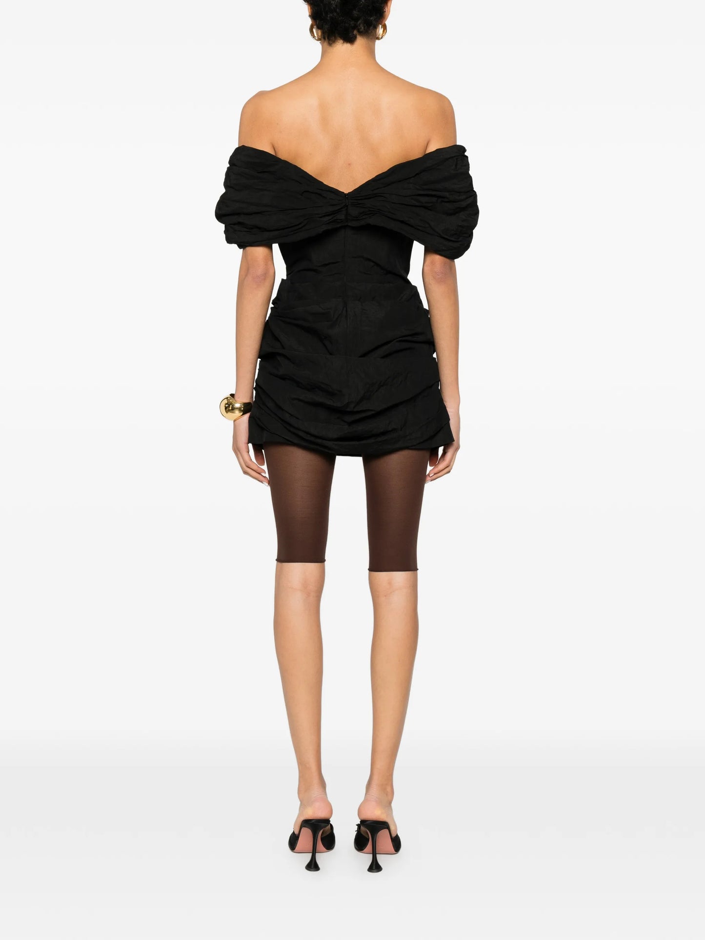 ruched off-the-shoulder mini dress
