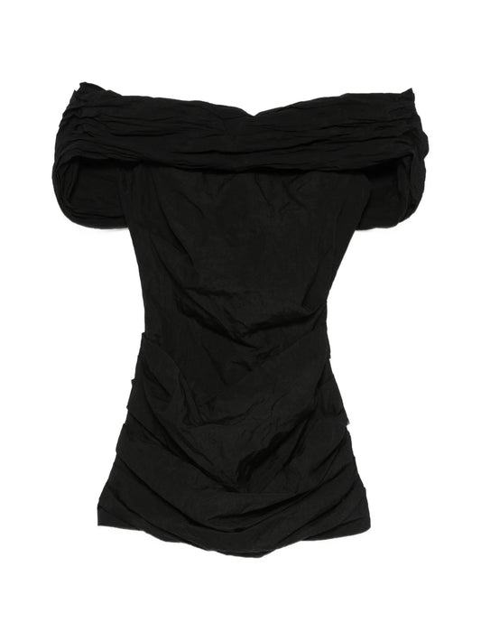 ruched off-the-shoulder mini dress