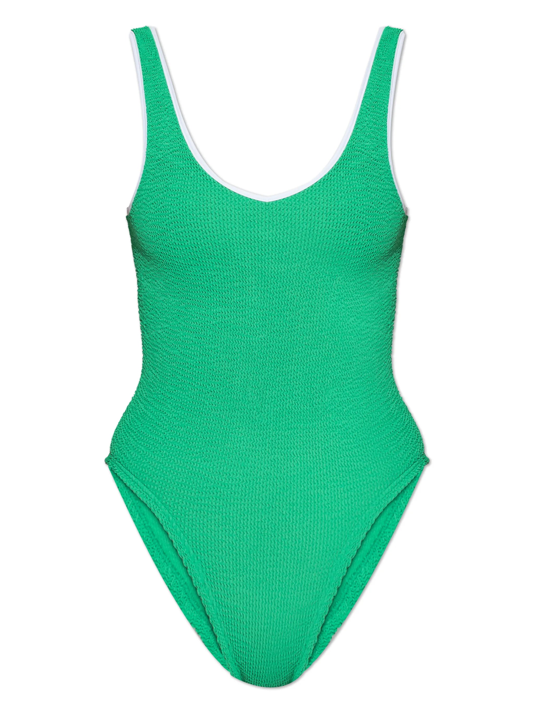 Faye crinkle contrast-trim swimsuit