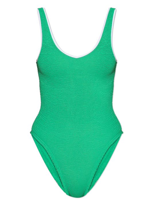 Faye crinkle contrast-trim swimsuit
