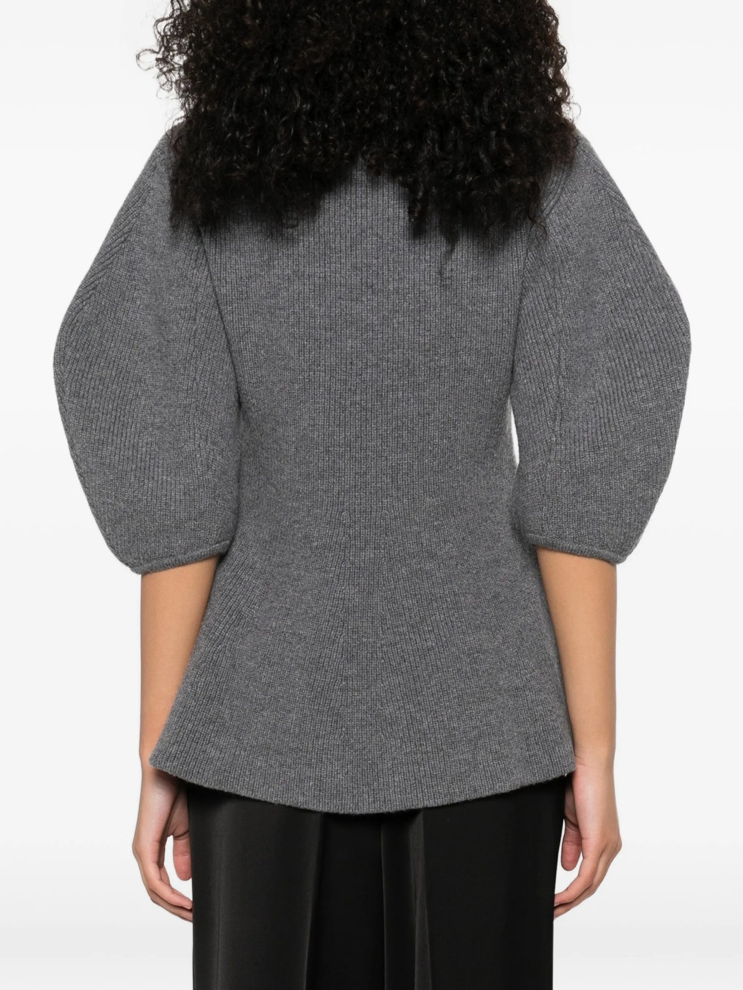 puffed-sleeve knitted top