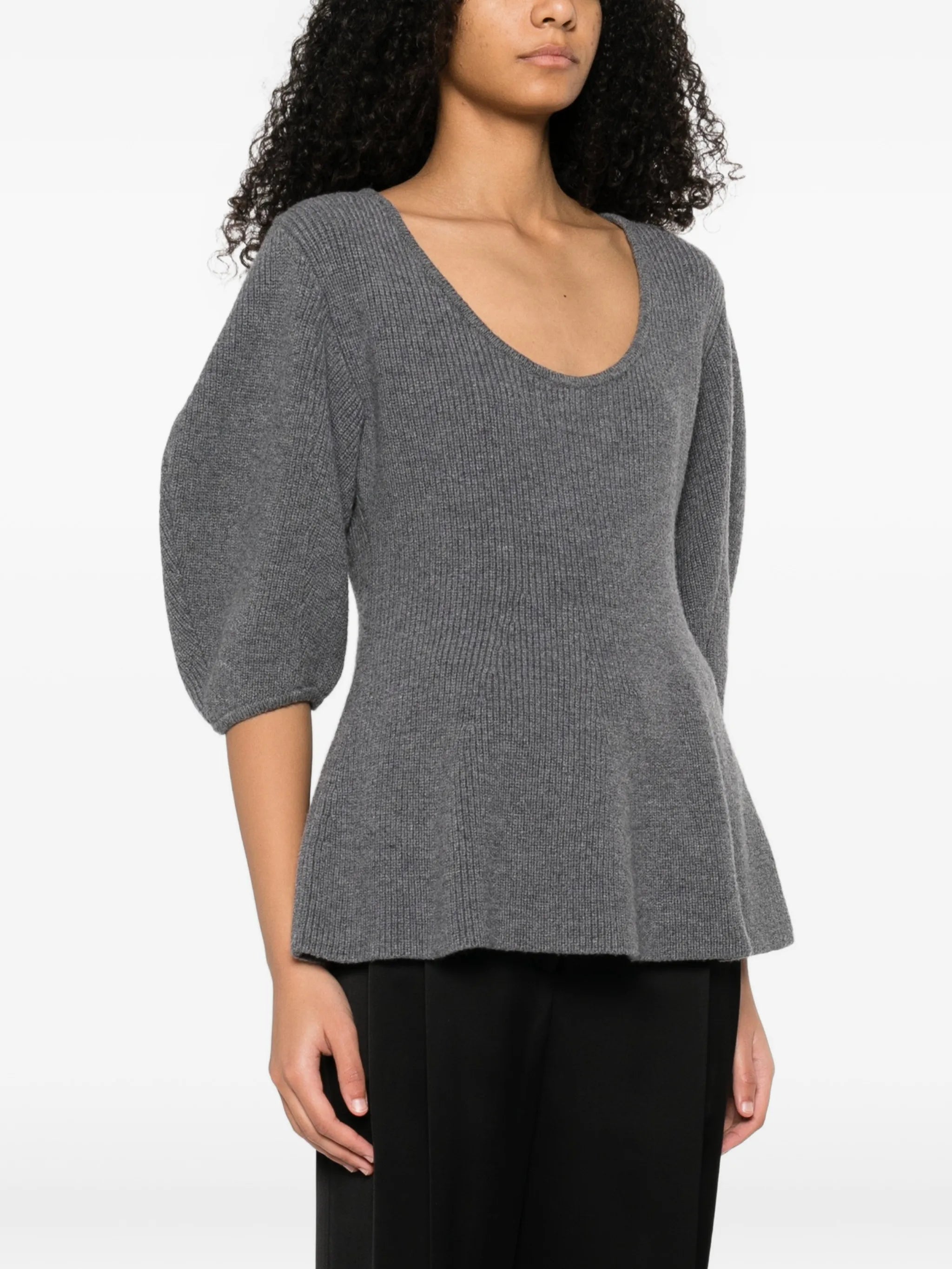 puffed-sleeve knitted top