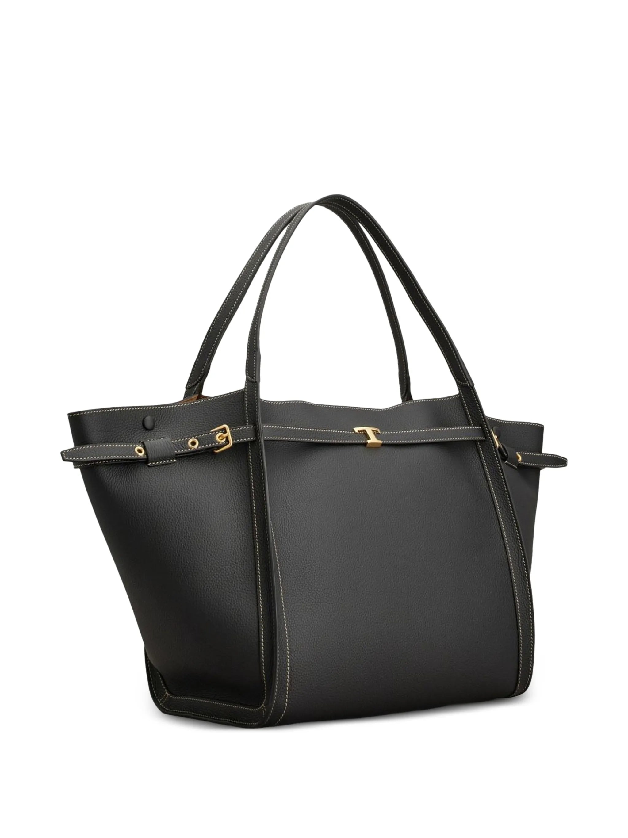 T Signature shopping bag in leather medium