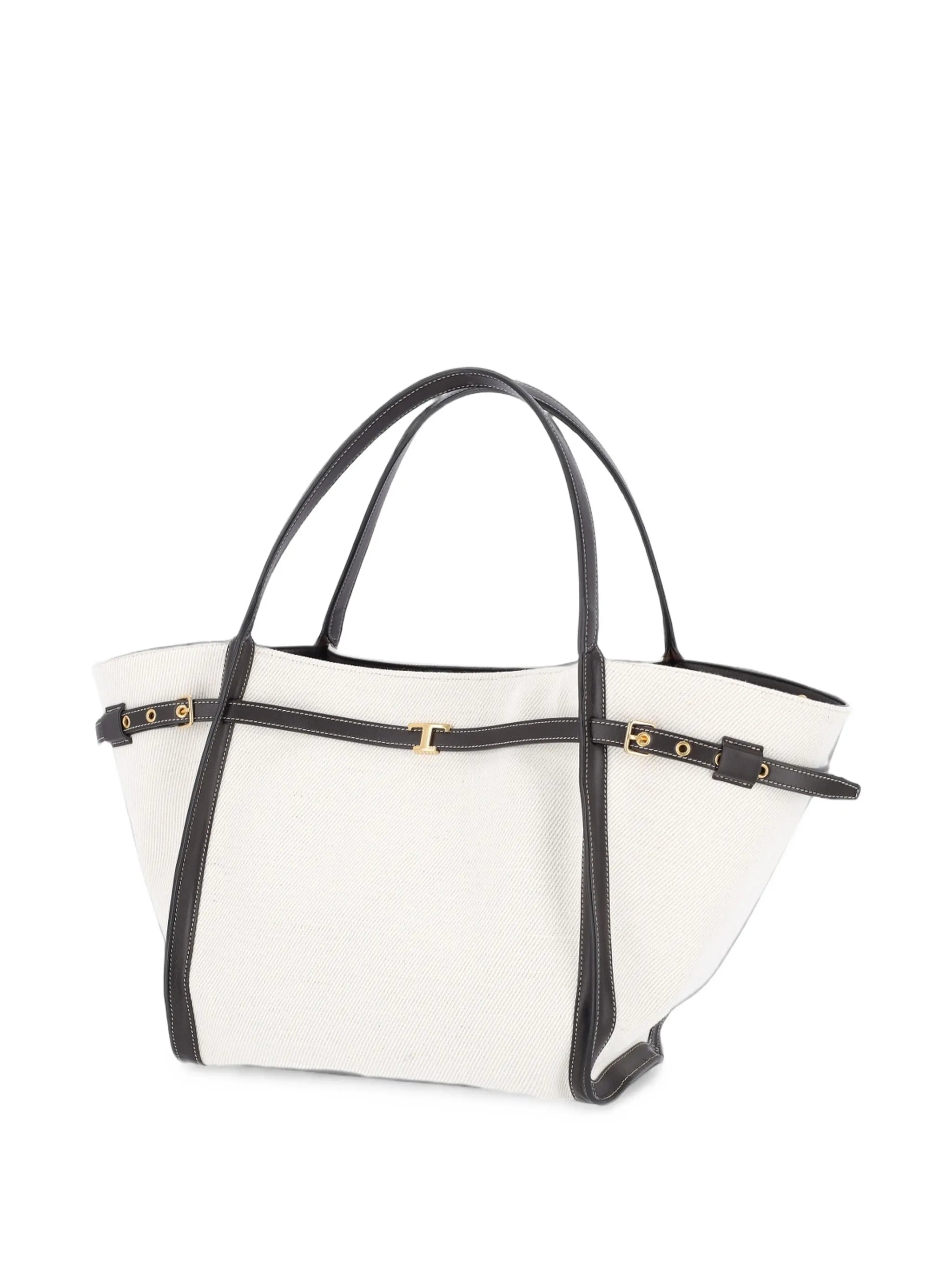 T-Signature shopping bag in canvas and leather medium
