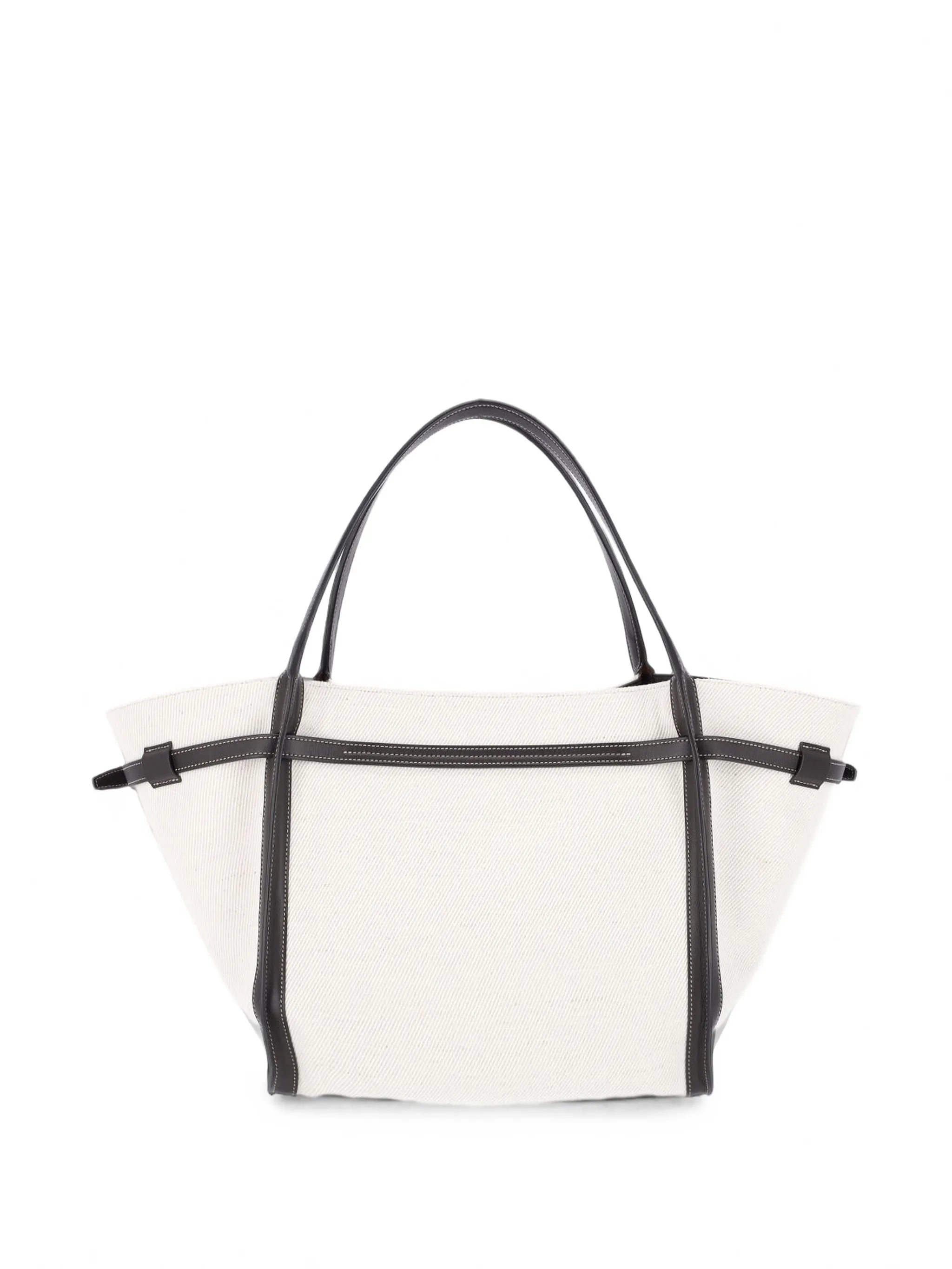 T-Signature shopping bag in canvas and leather medium