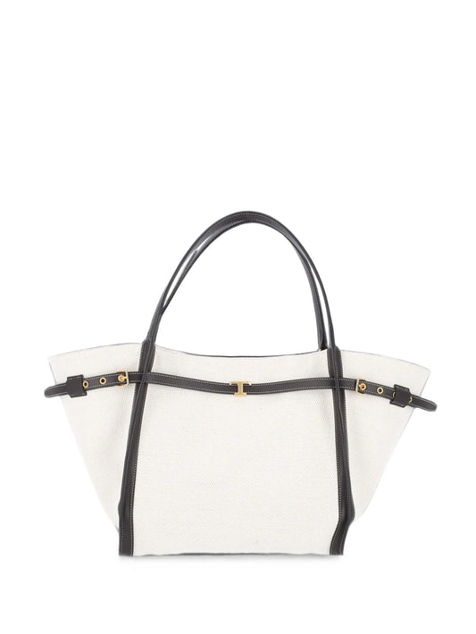 T-Signature shopping bag in canvas and leather medium