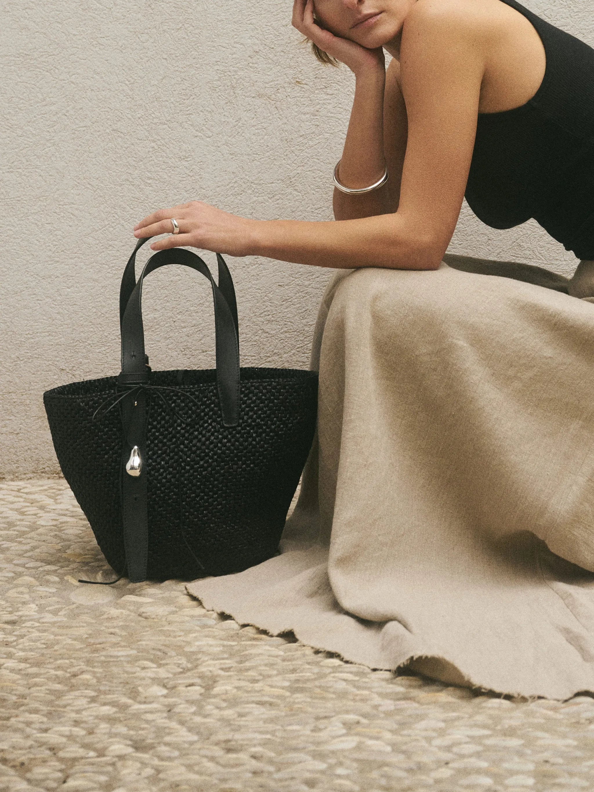 small The Bianca raffia tote bag
