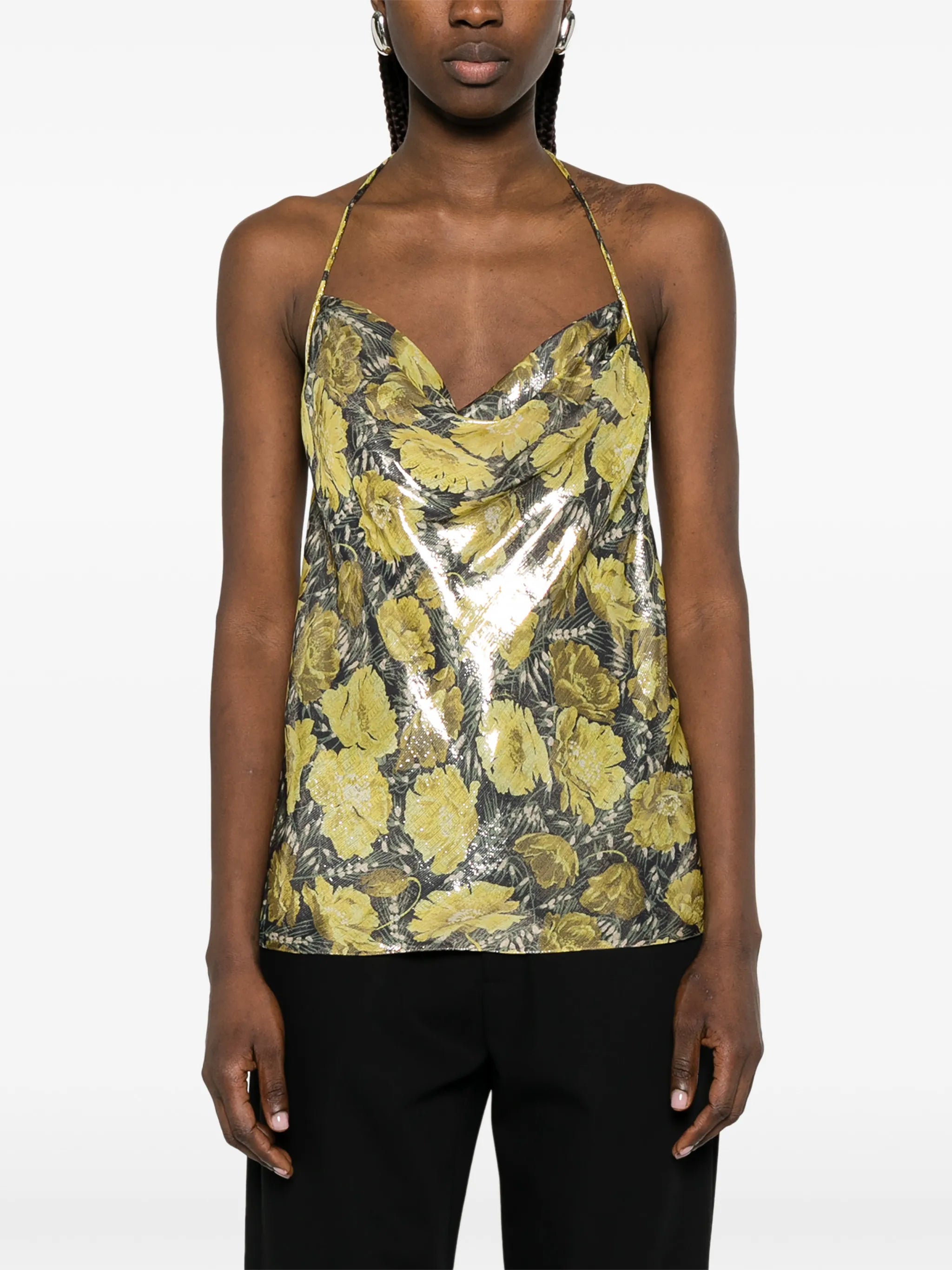 floral-print cowl-neck blouse