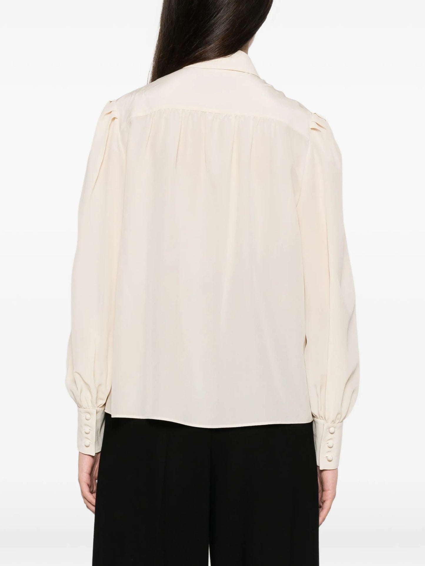 floral-embroidered pleated-sleeve blouse