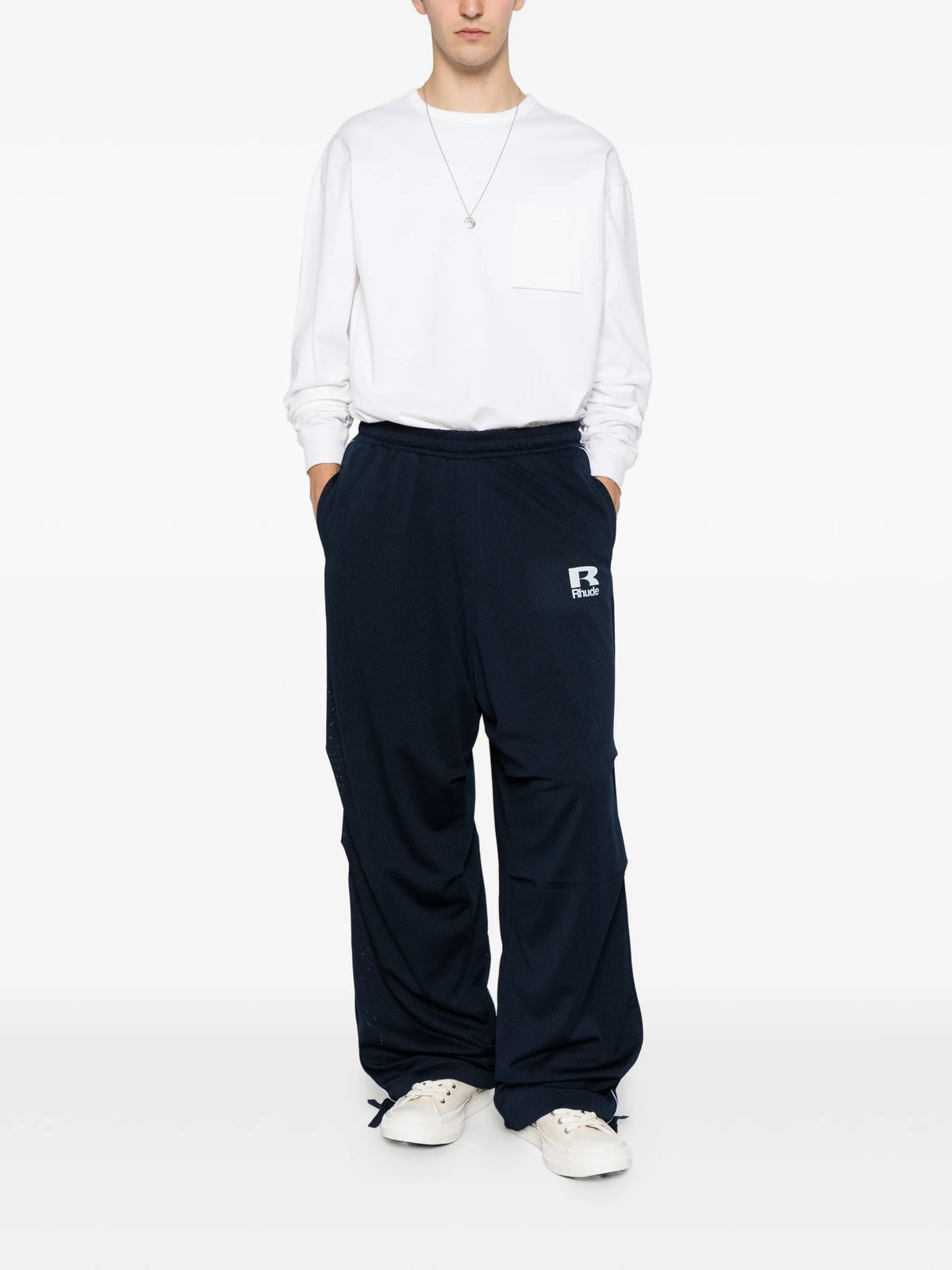 mesh piping parachute track pants