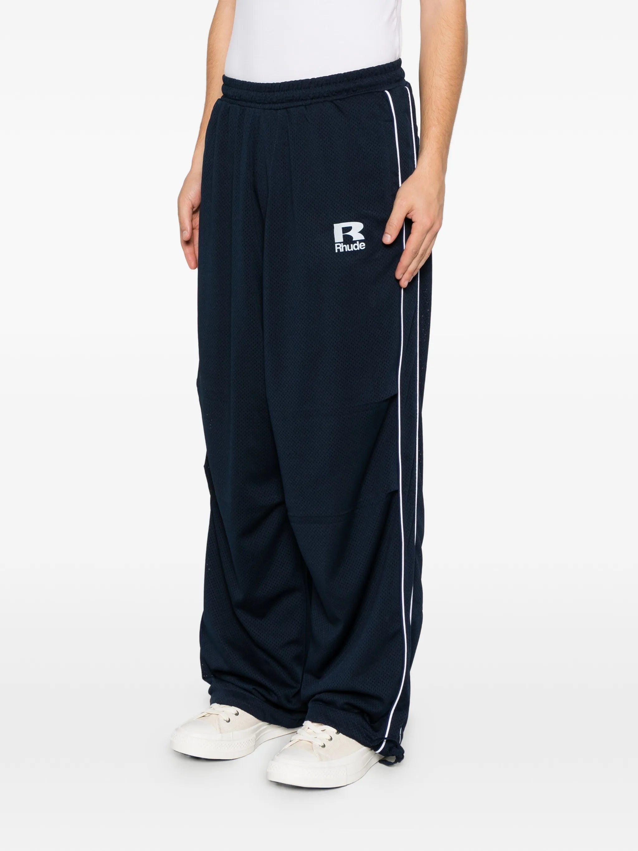 mesh piping parachute track pants