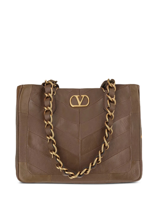 chevron-patchwork chain leather tote bag