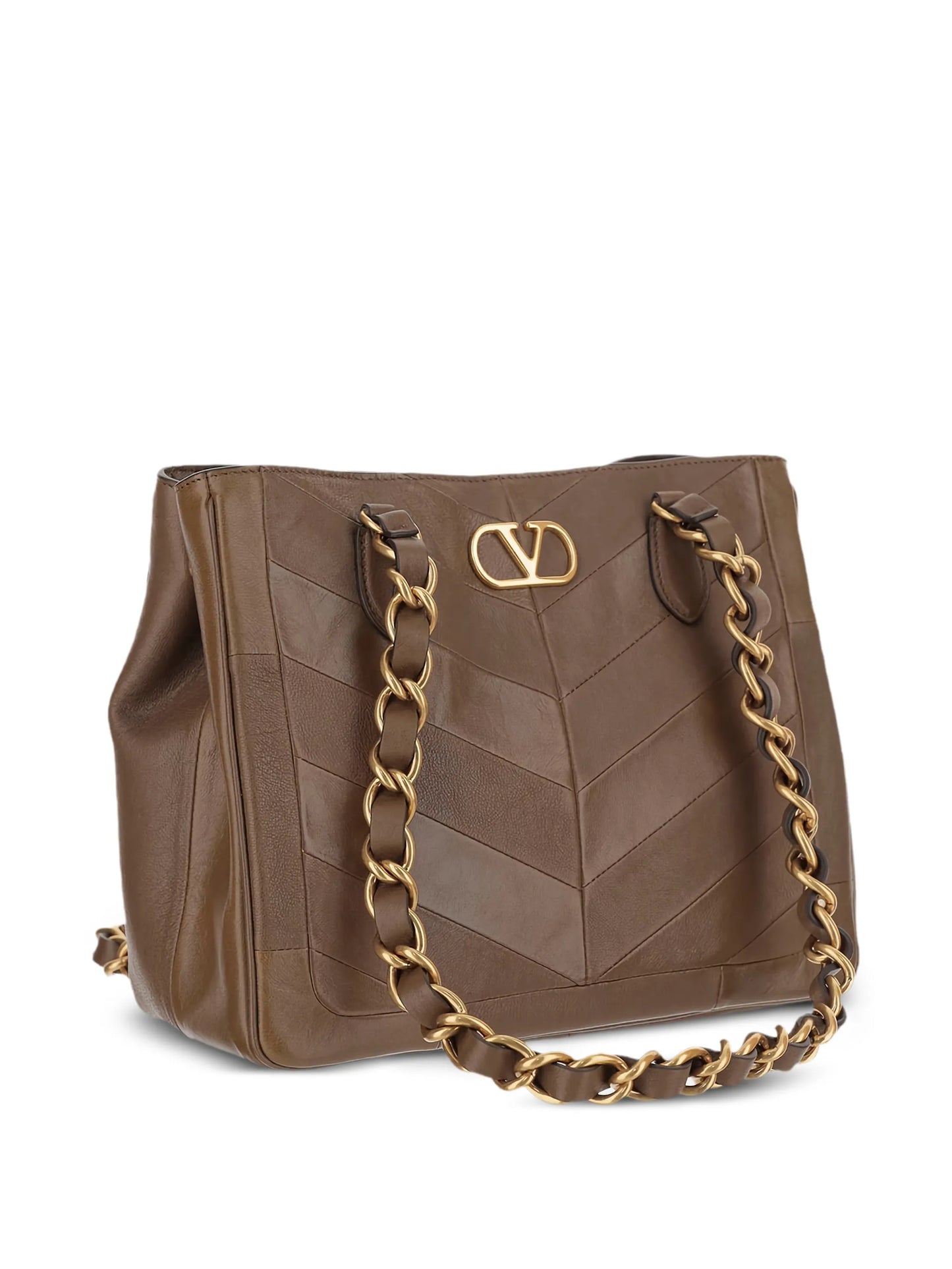 chevron-patchwork chain leather tote bag