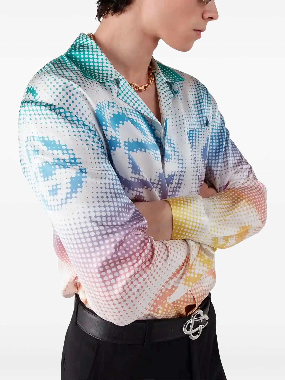Halftone logo long sleeve silk shirt