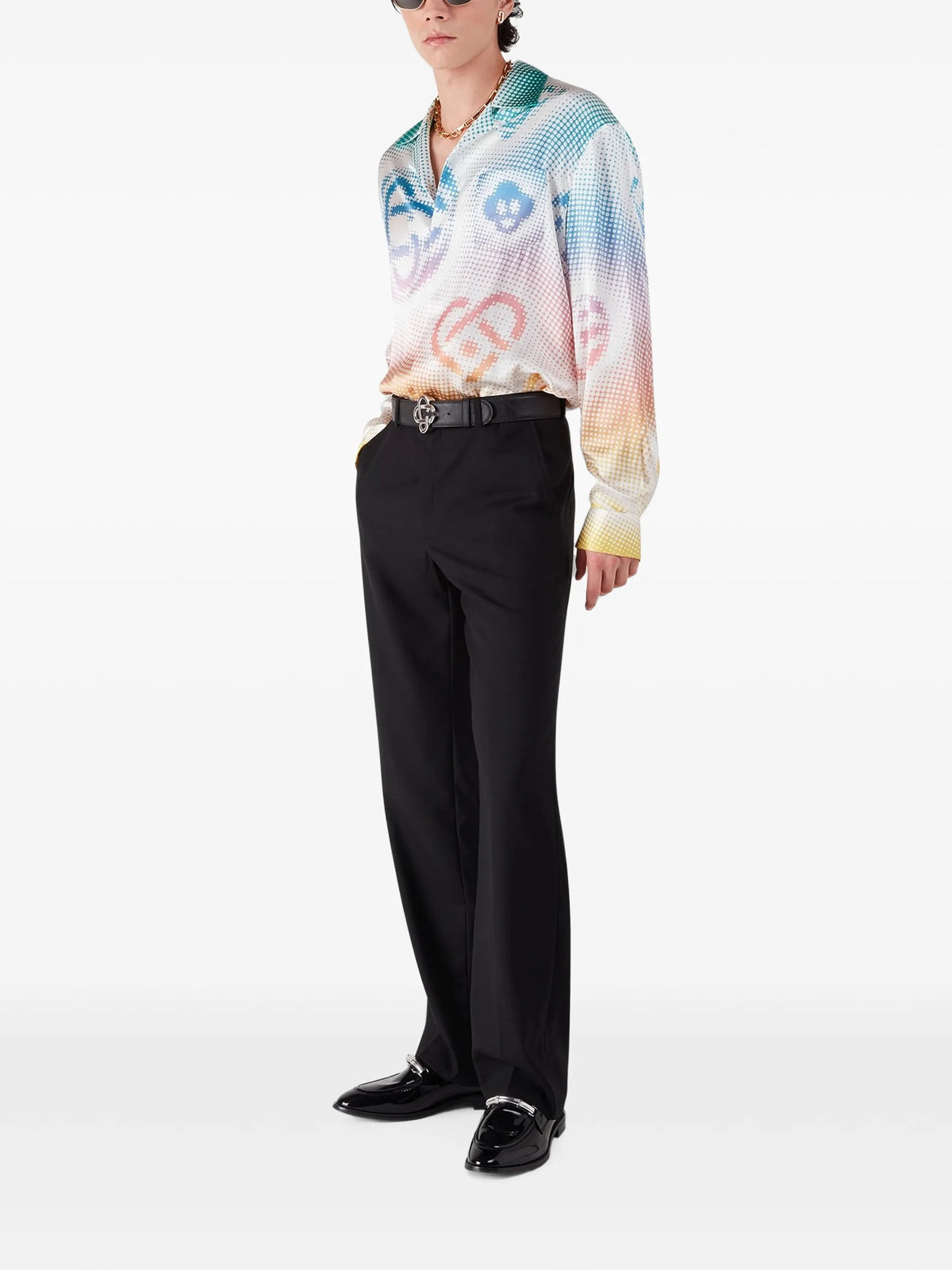 Halftone logo long sleeve silk shirt