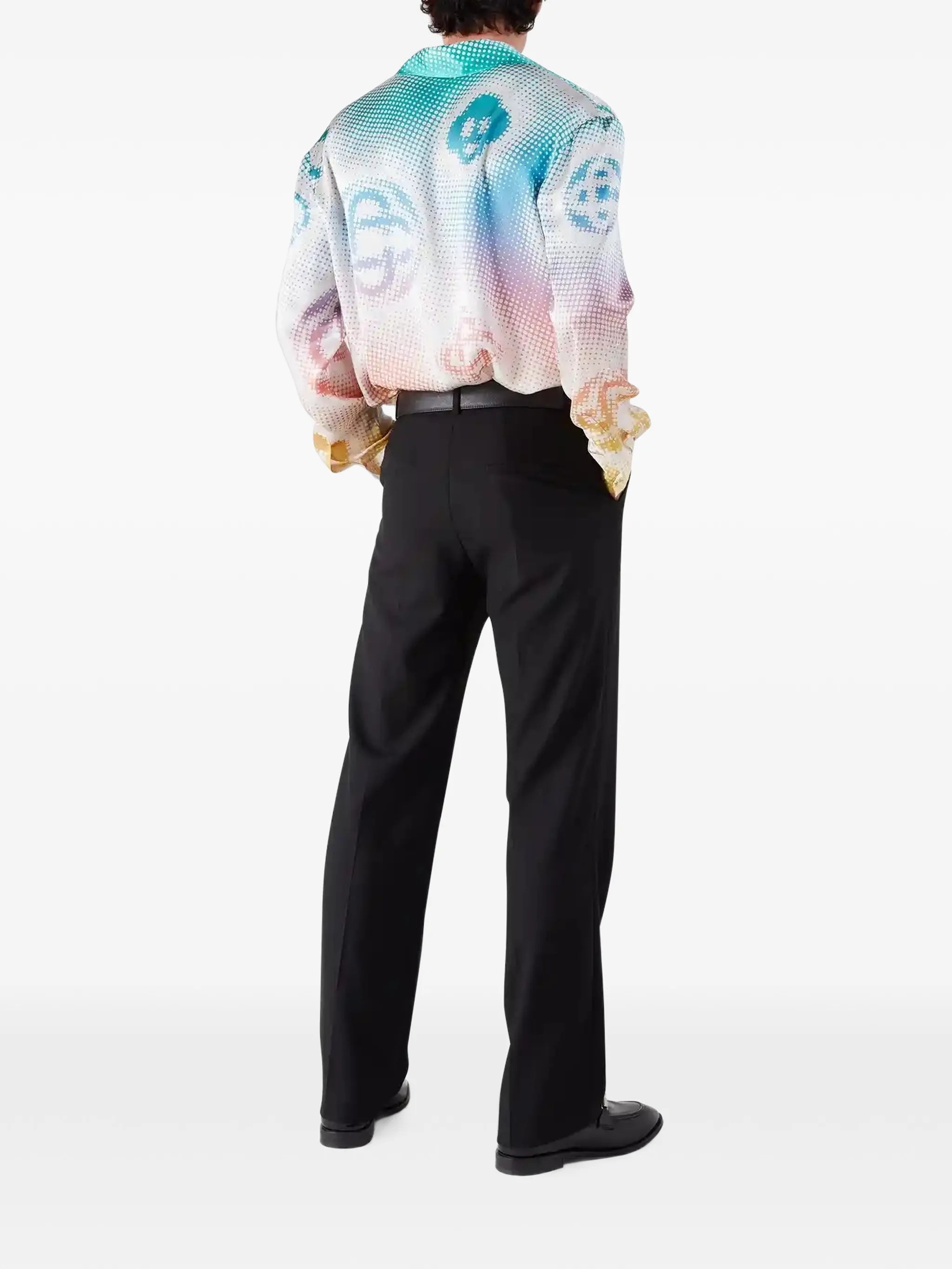 Halftone logo long sleeve silk shirt