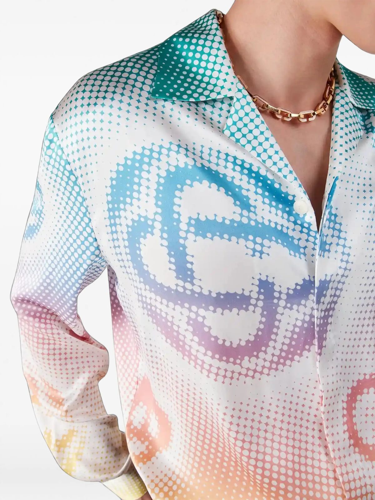 Halftone logo long sleeve silk shirt