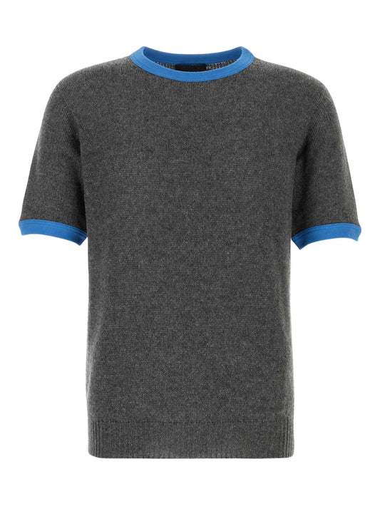 short-sleeved cashmere and jersey sweater