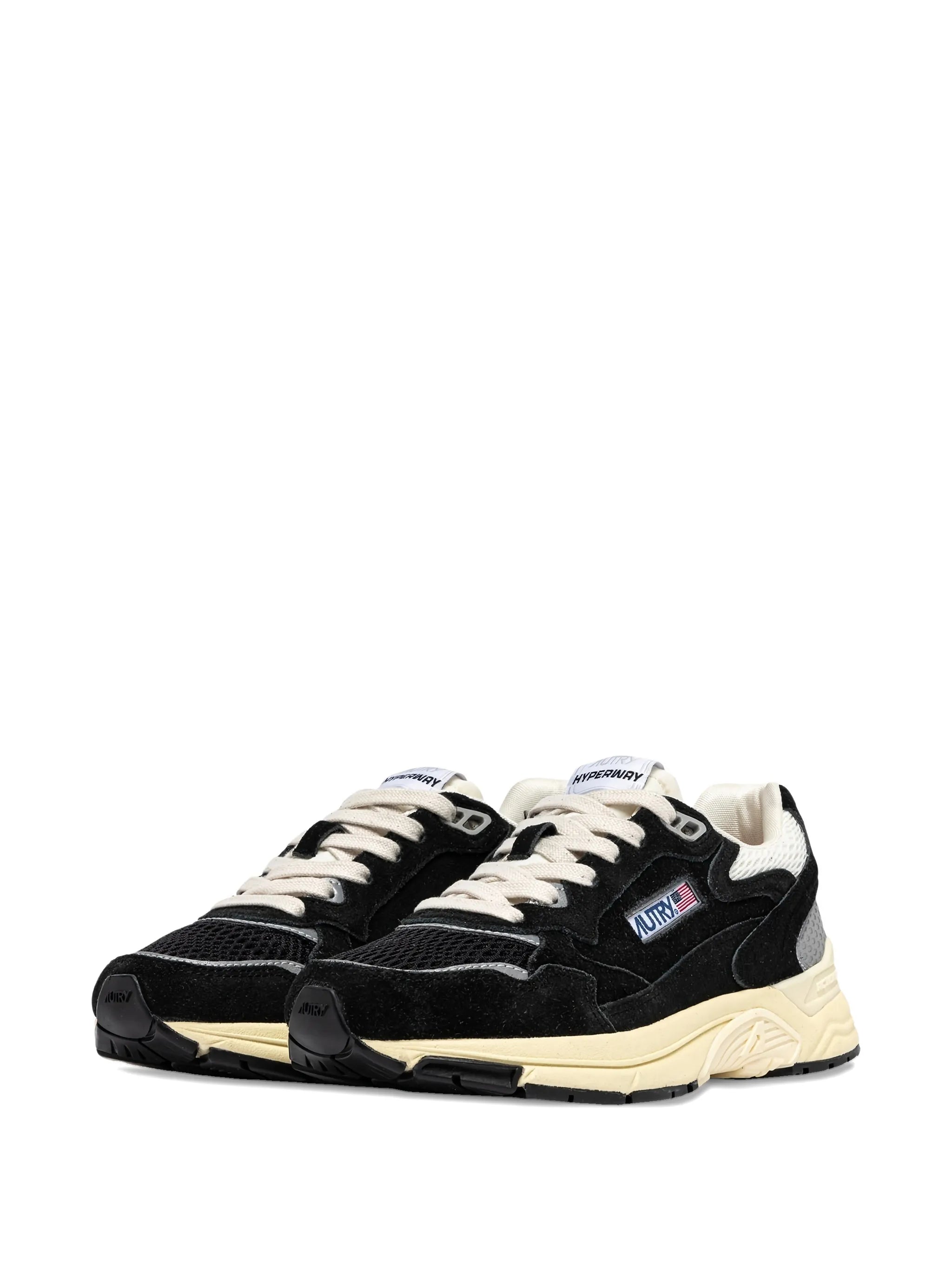Hyperway sneakers in black and silver-tone suede and mesh
