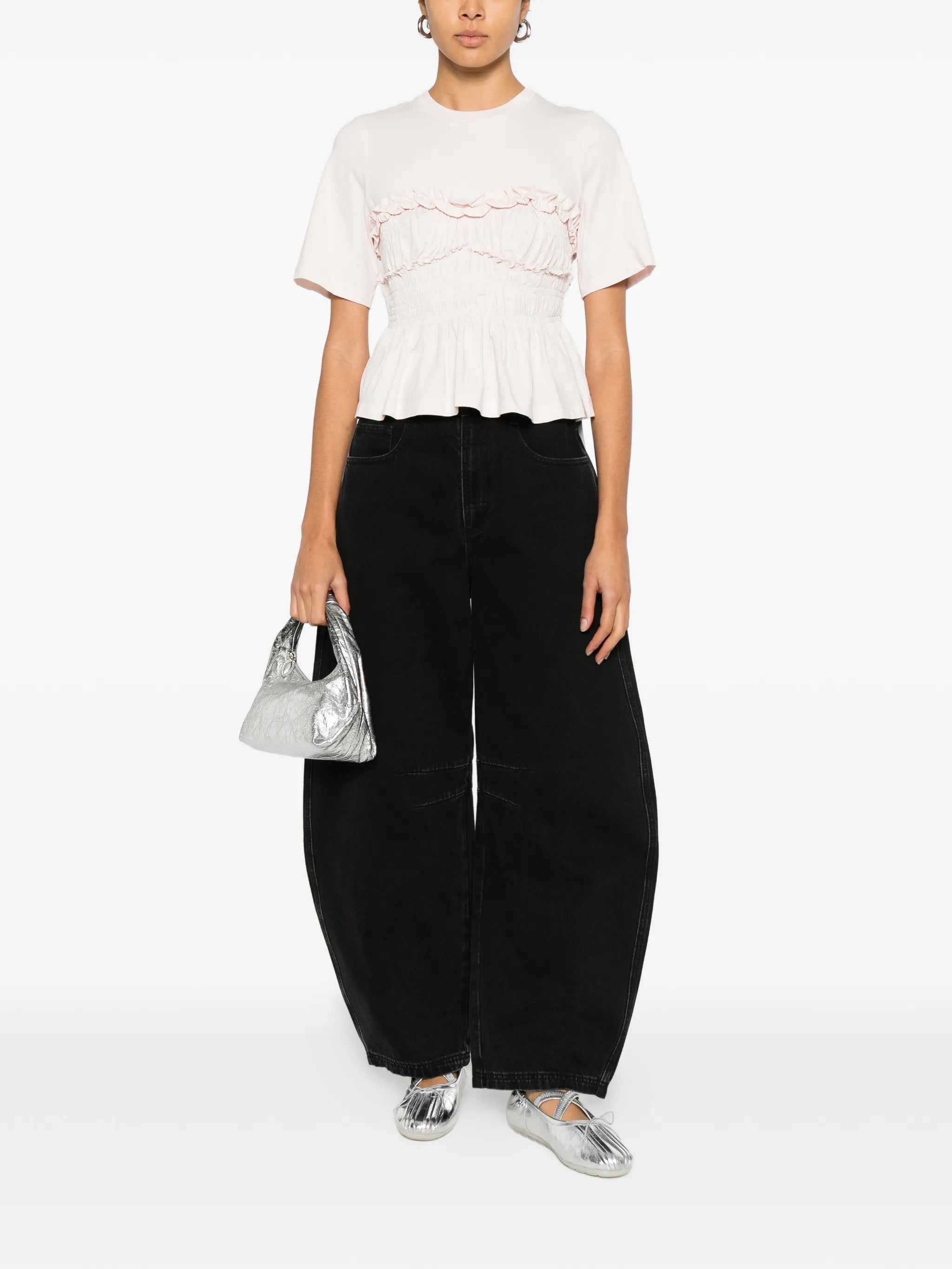 ruffled shirred T-shirt