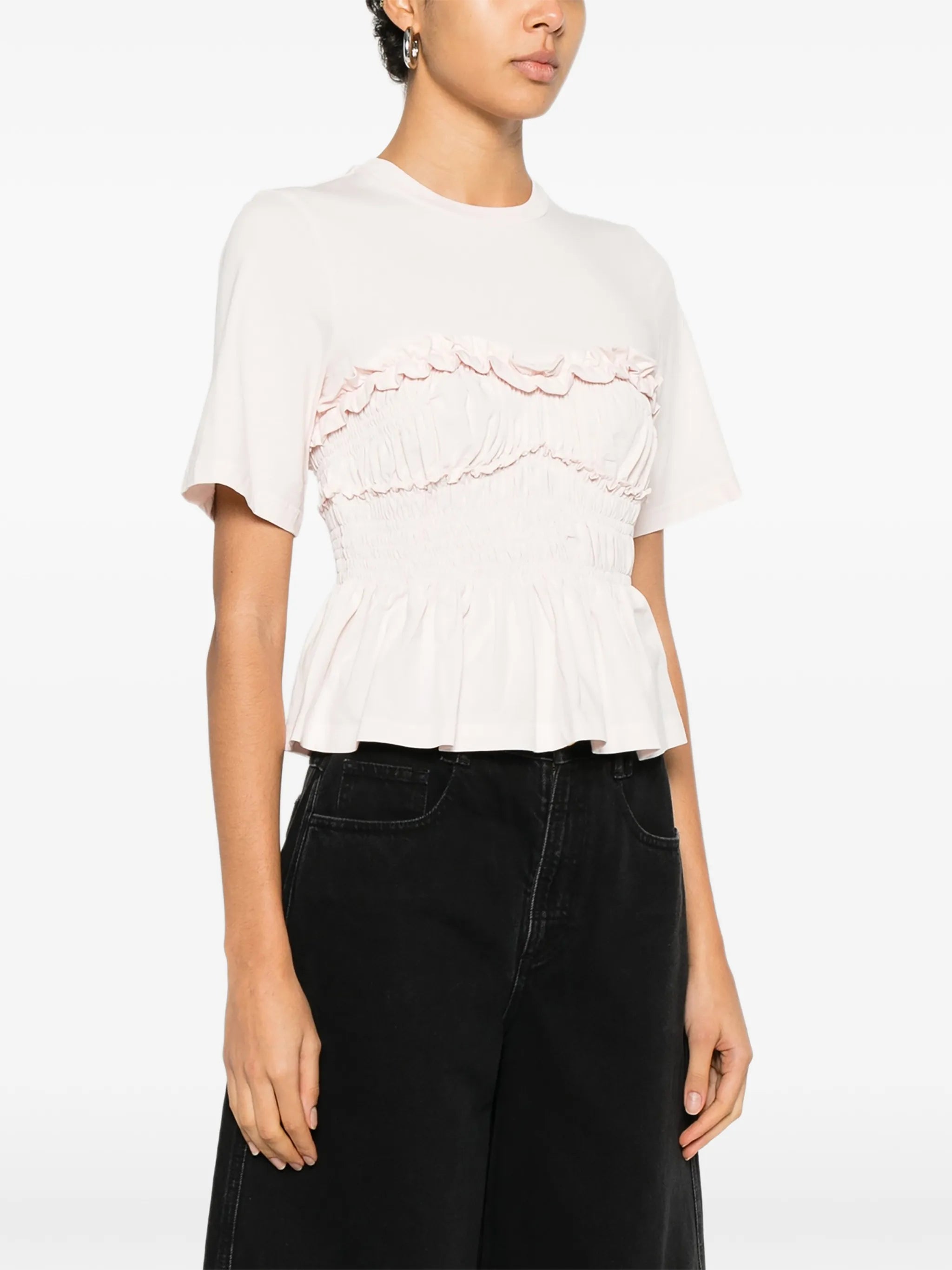 ruffled shirred T-shirt