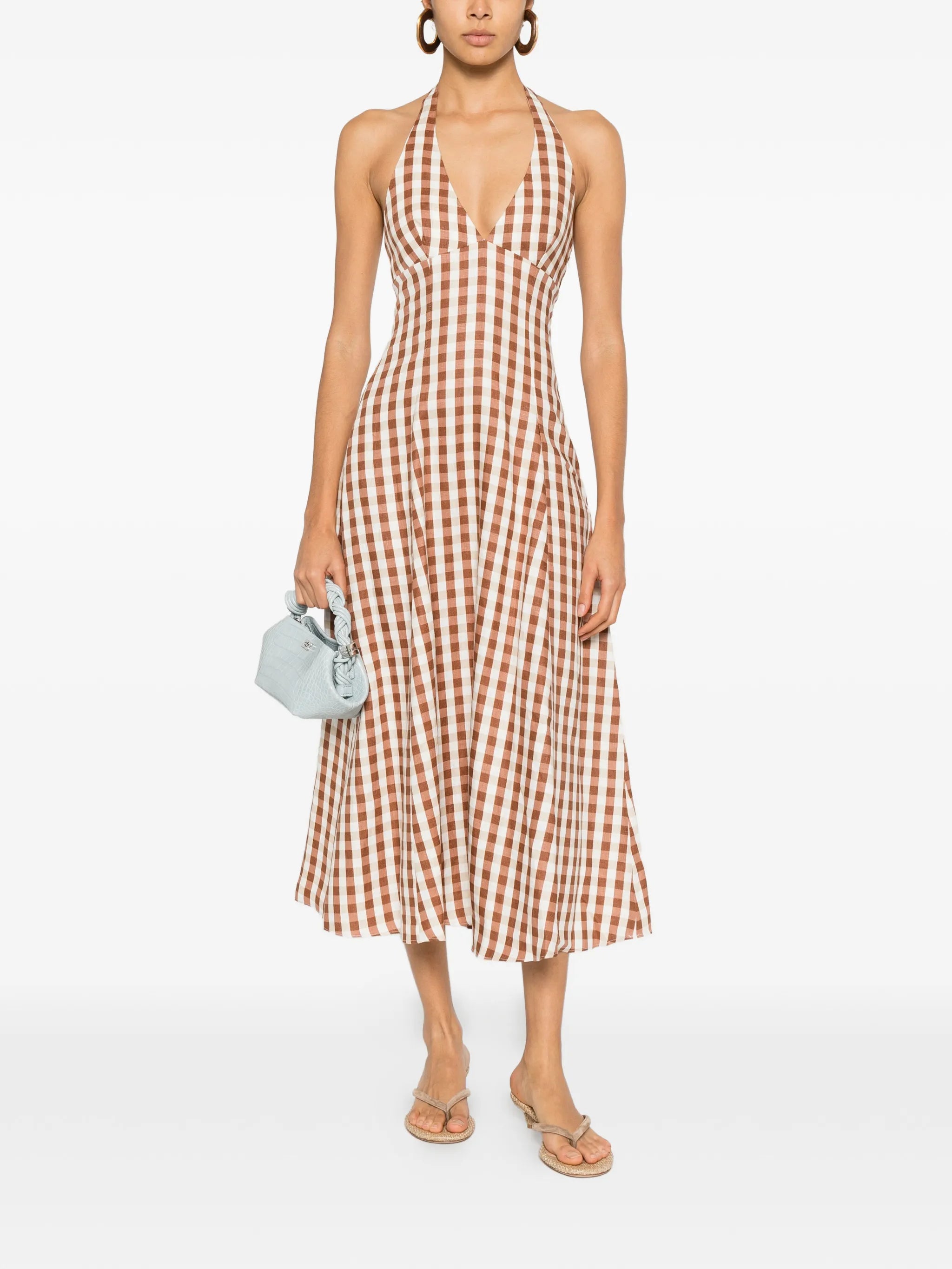 gingham halterneck midi dress