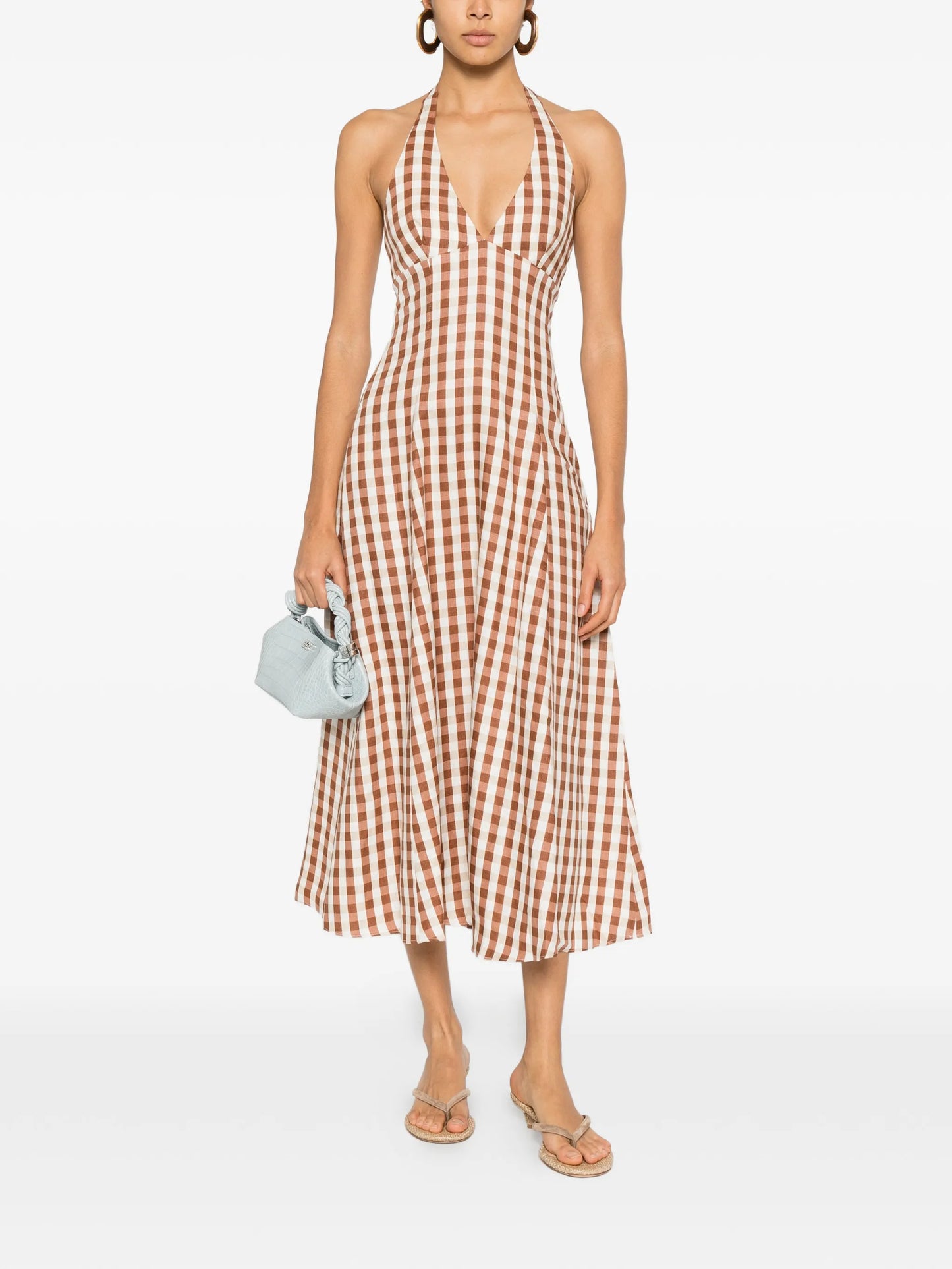 gingham halterneck midi dress