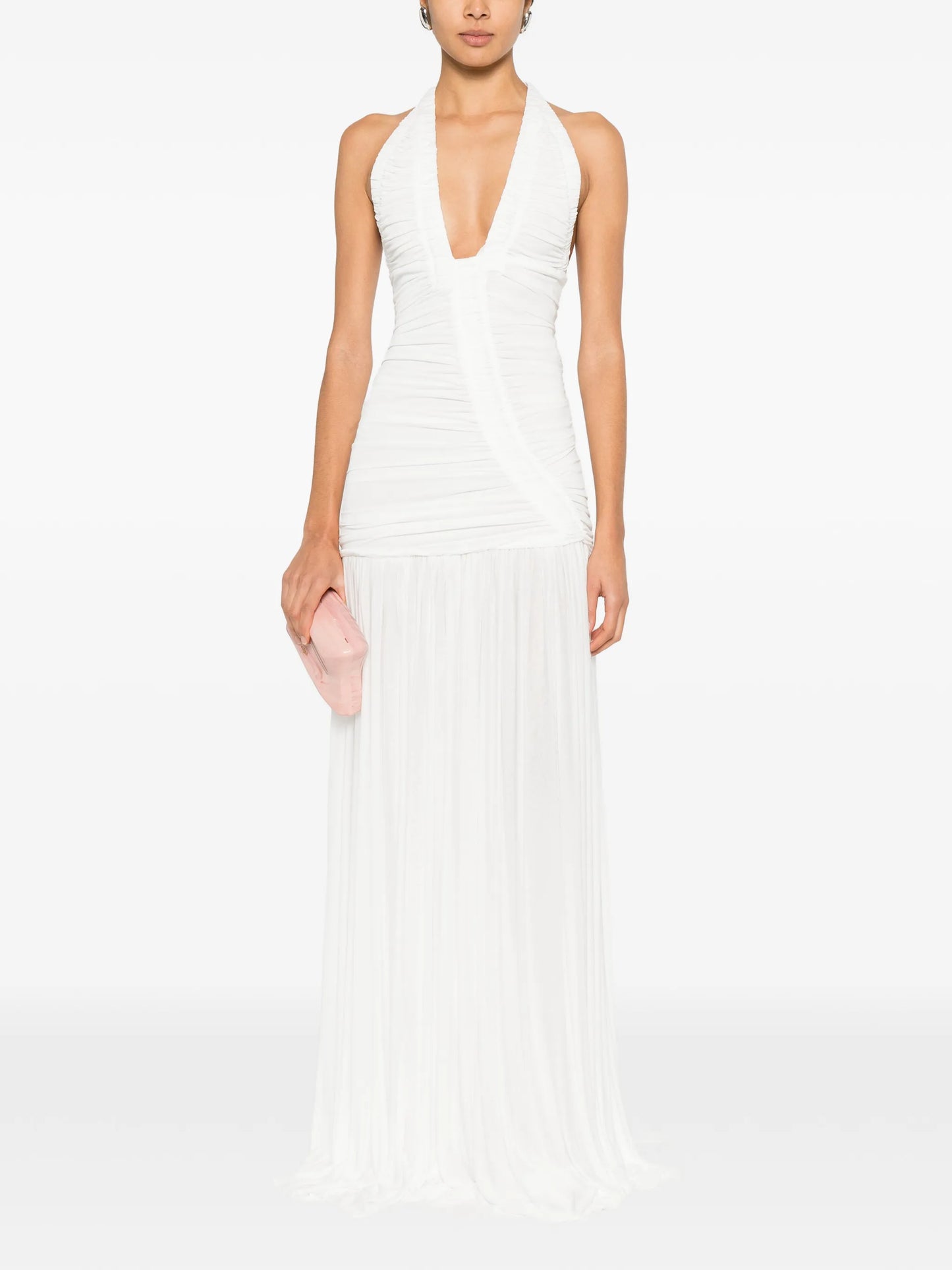 V-neck pleated maxi dress