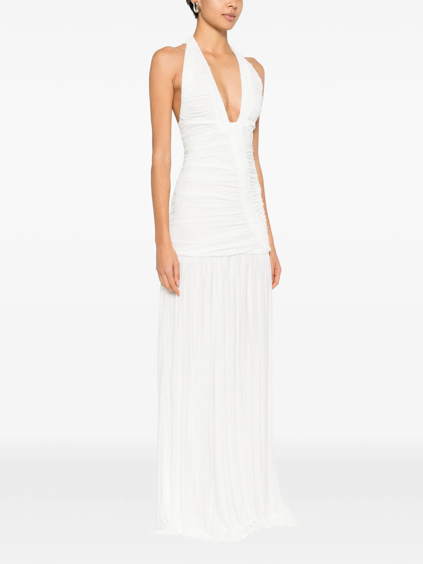 V-neck pleated maxi dress