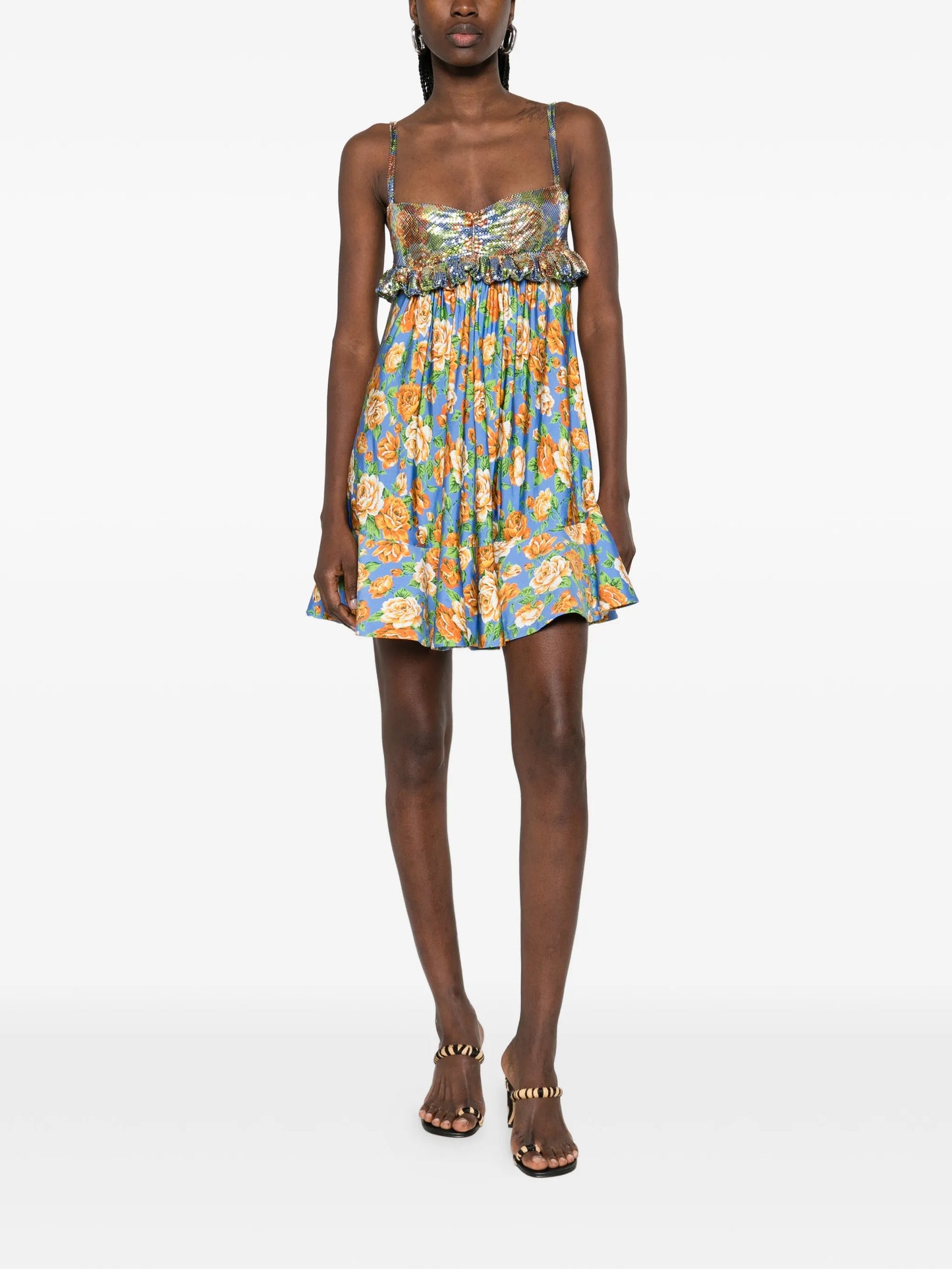 ruffled floral mini dress