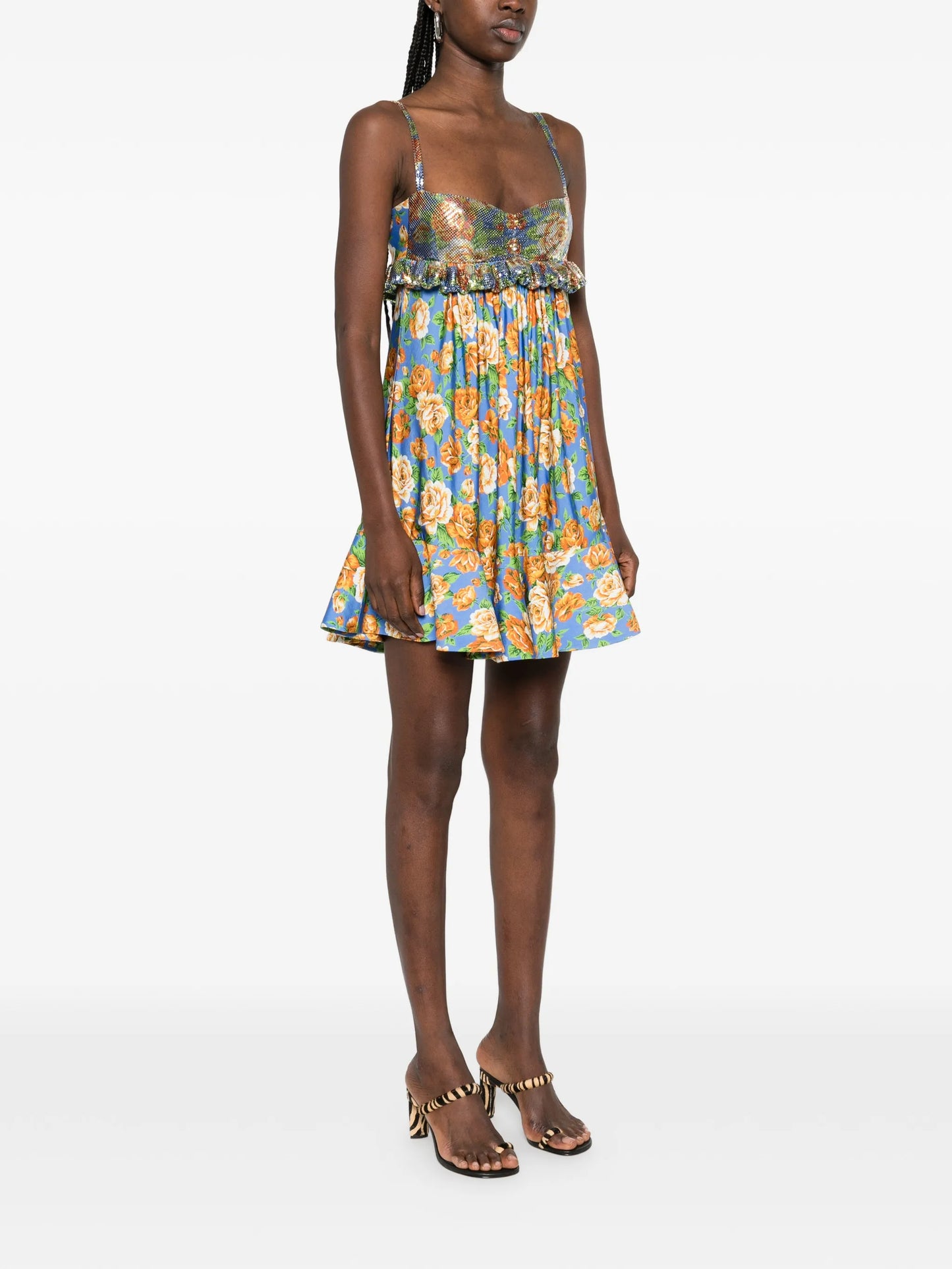 ruffled floral mini dress
