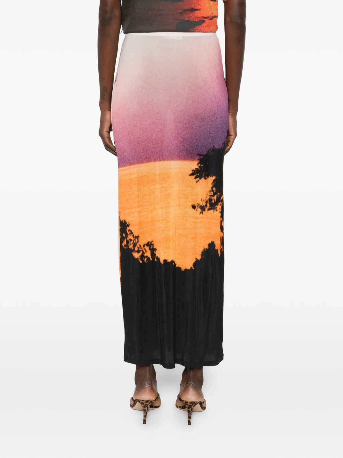maxi skirt in thunderstorm-printed second-skin jersey