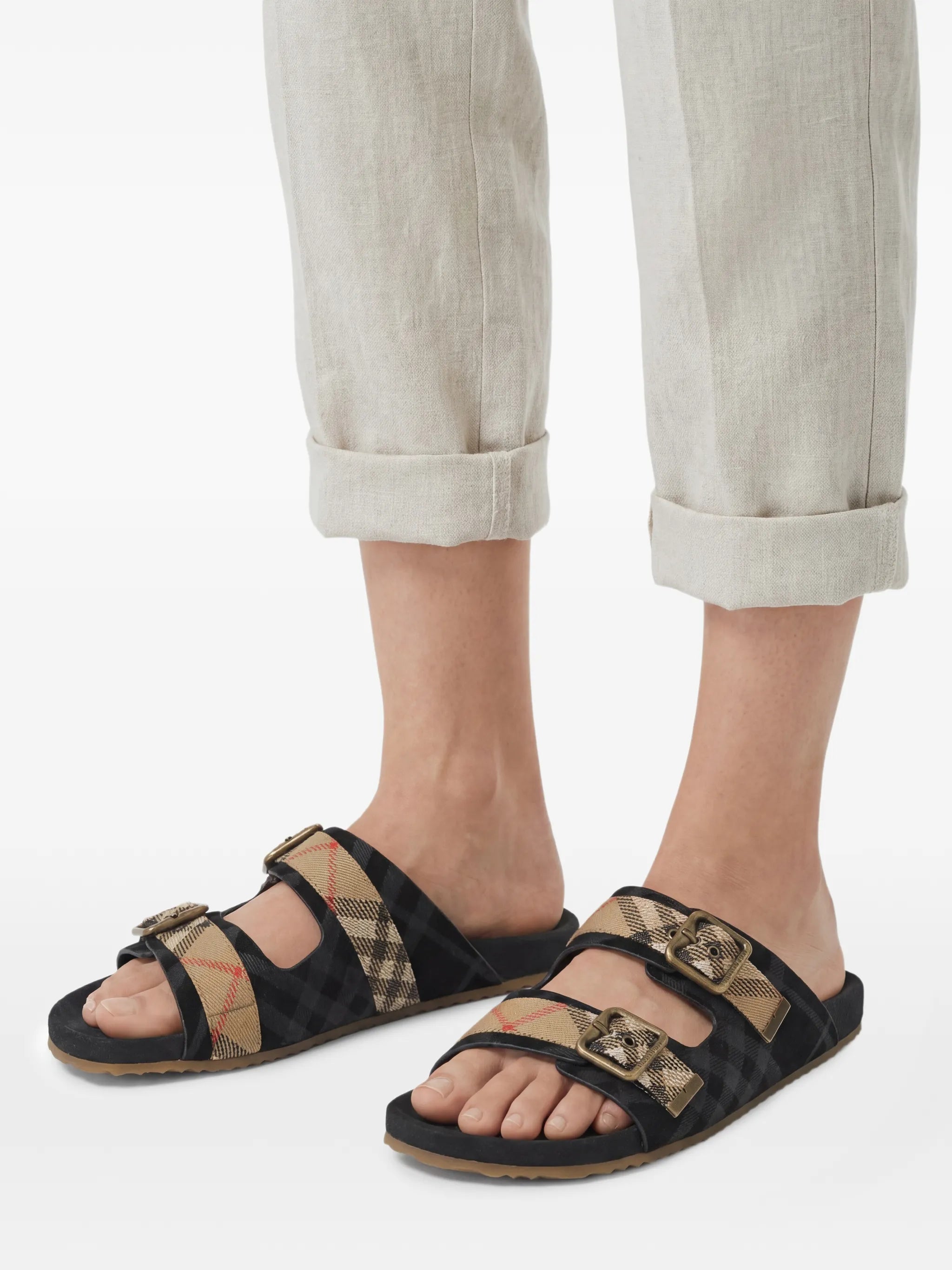 Urchin check suede flat sandals