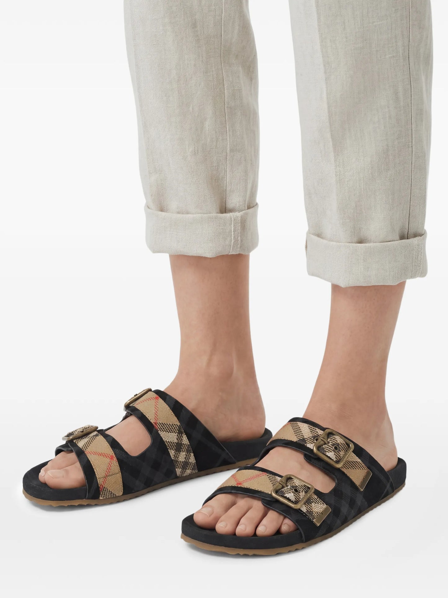 Urchin check suede flat sandals